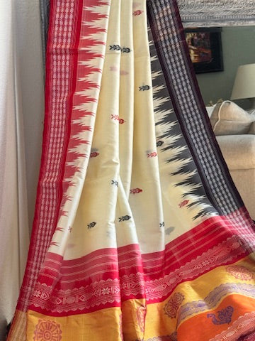 Odisha Double Berhampuri Pure Silk Handloom Saree - off white