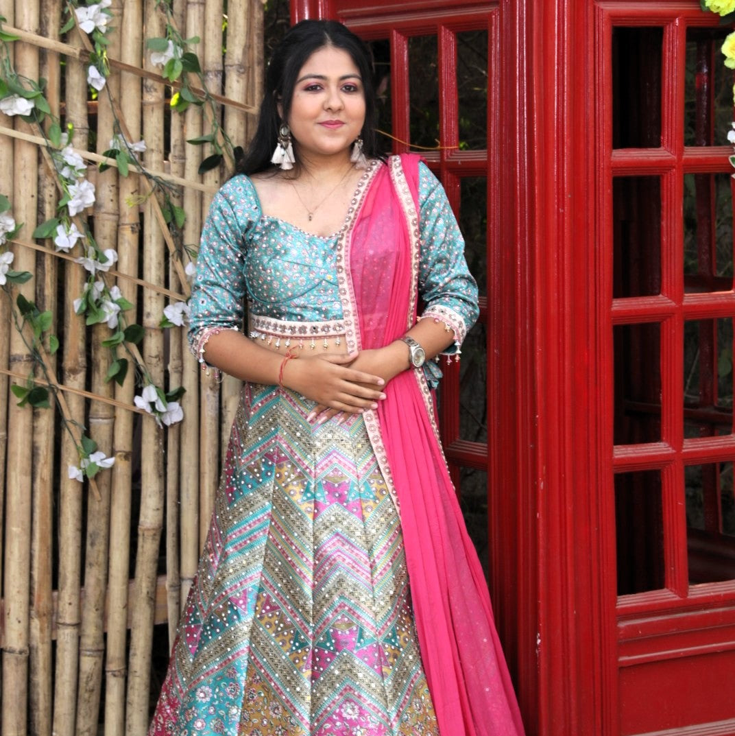Banarasi Lehenga with work - Multicolor