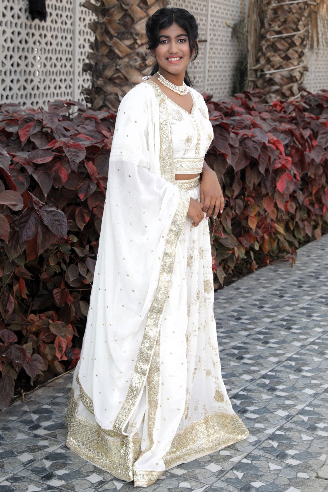 Lehenga with sequin work - White Color