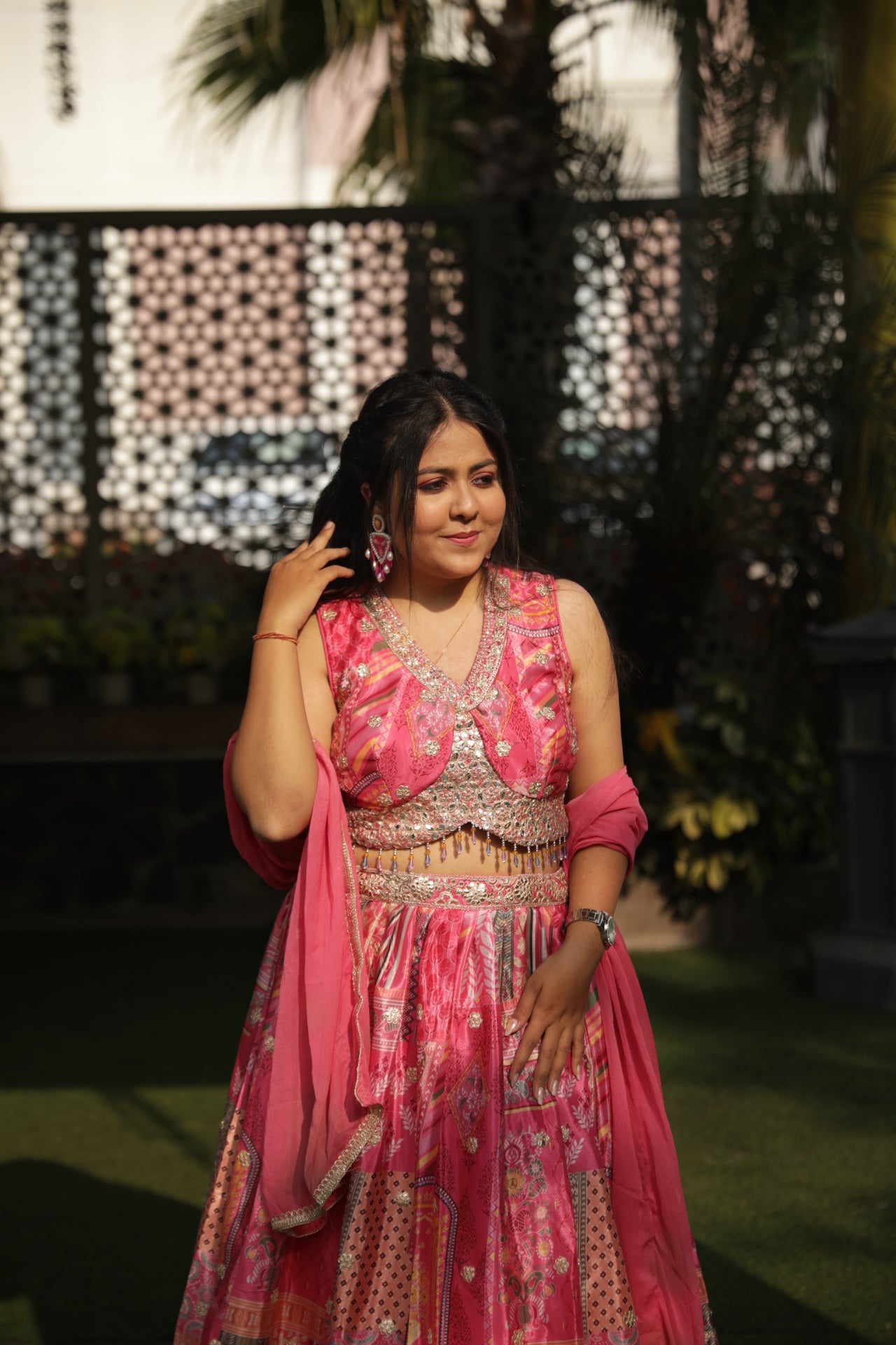 Floral Printed lehenga with gotapatti work - Pink Color