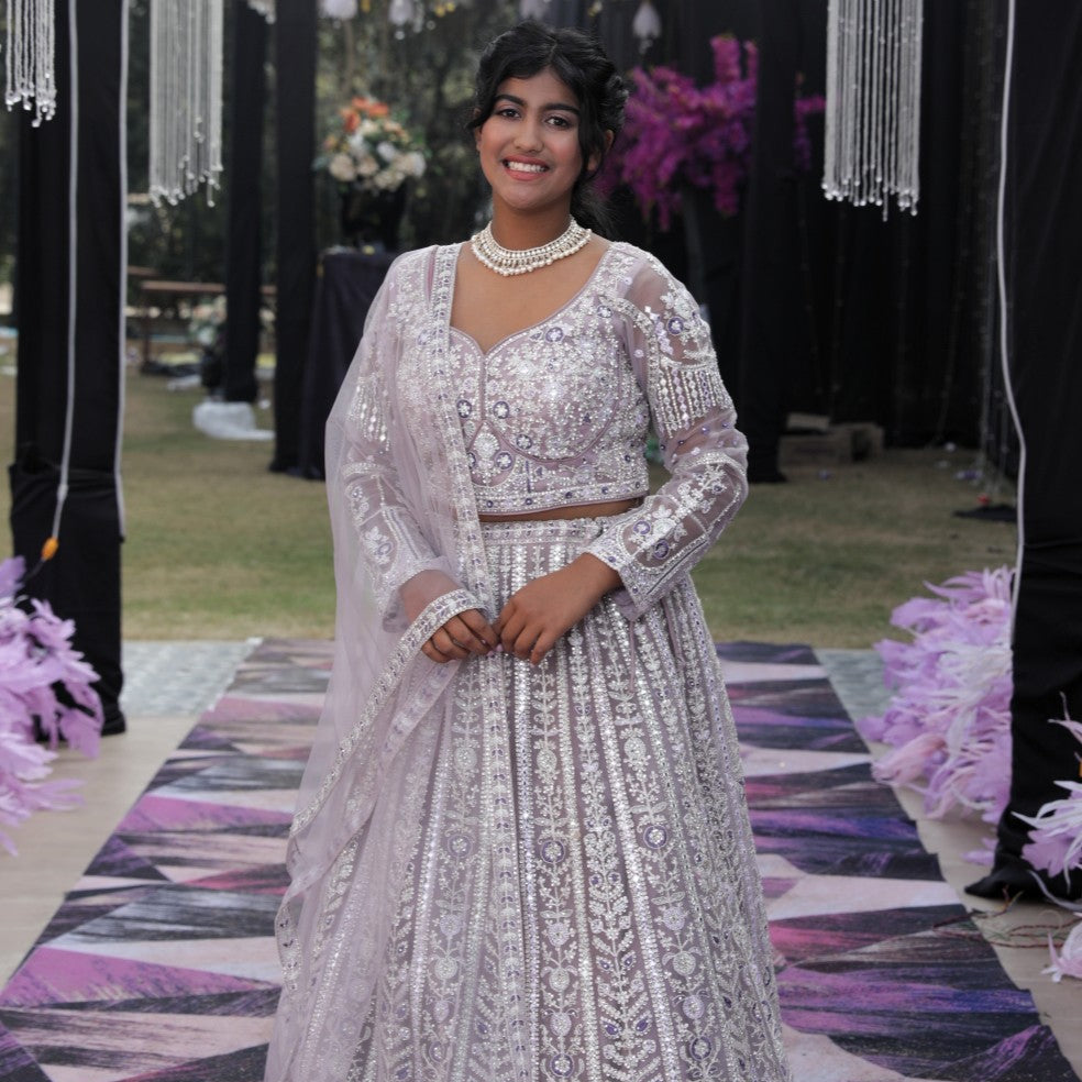 Lehenga with all over sequin and stone work - Lavendar