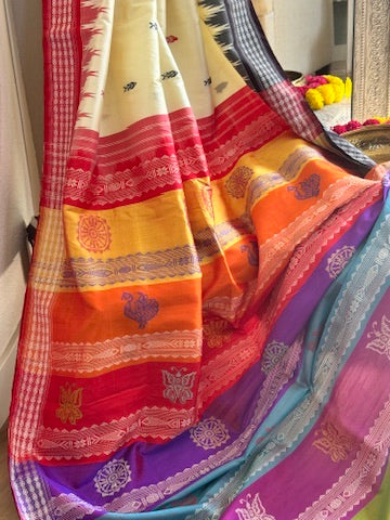 Odisha Double Berhampuri Pure Silk Handloom Saree - off white