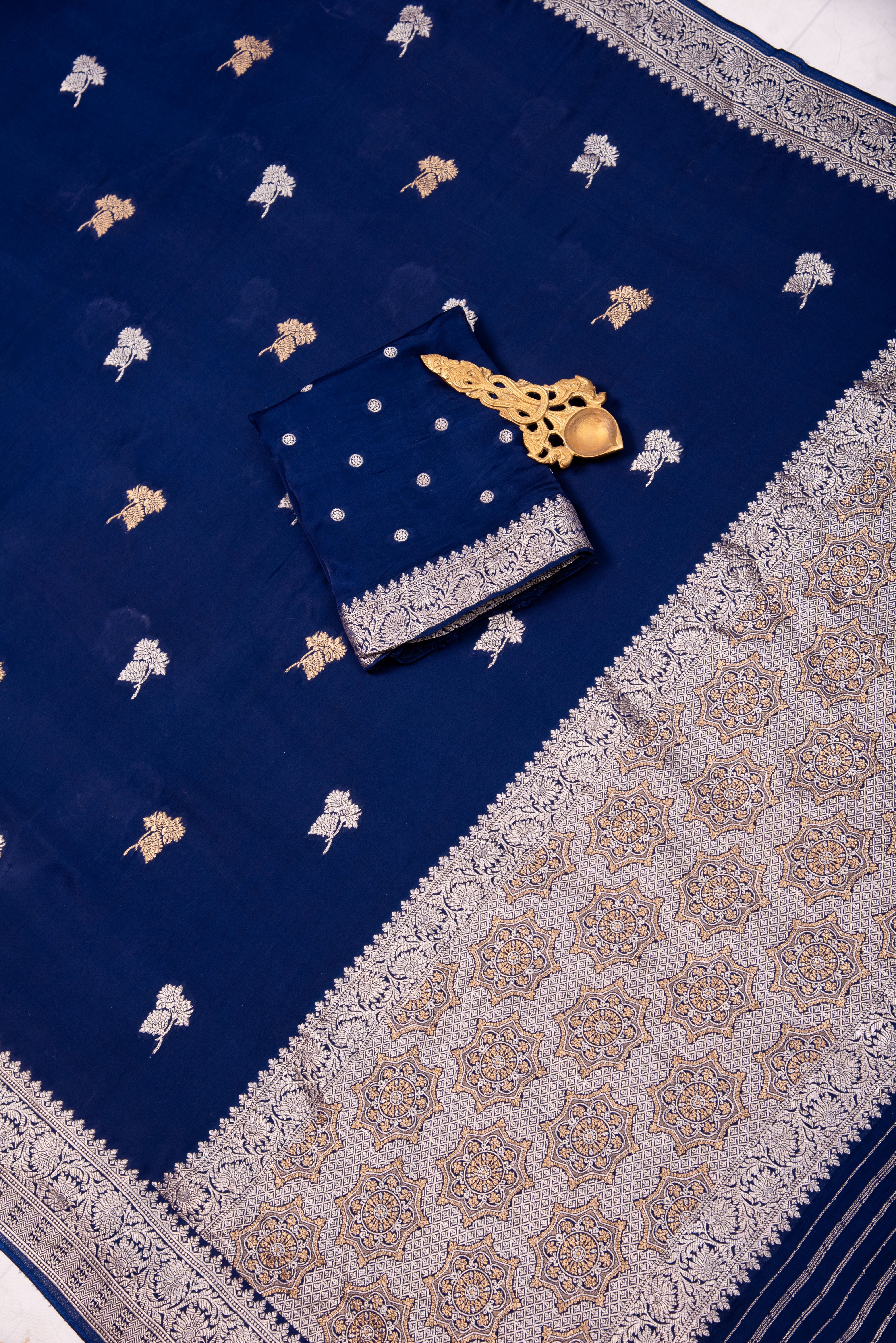 Mashru Silk with weaving - royal blue