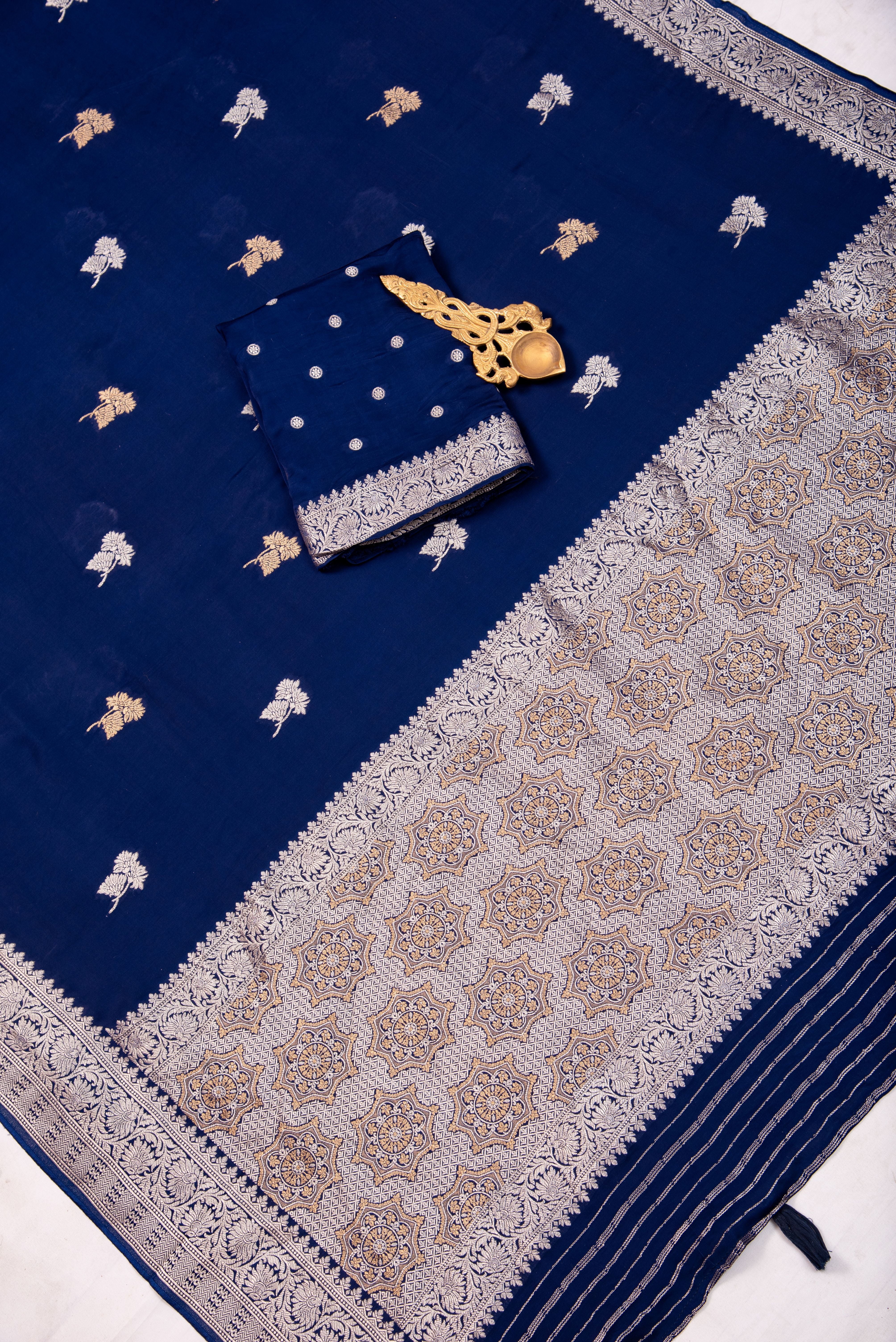 Mashru Silk with weaving - royal blue
