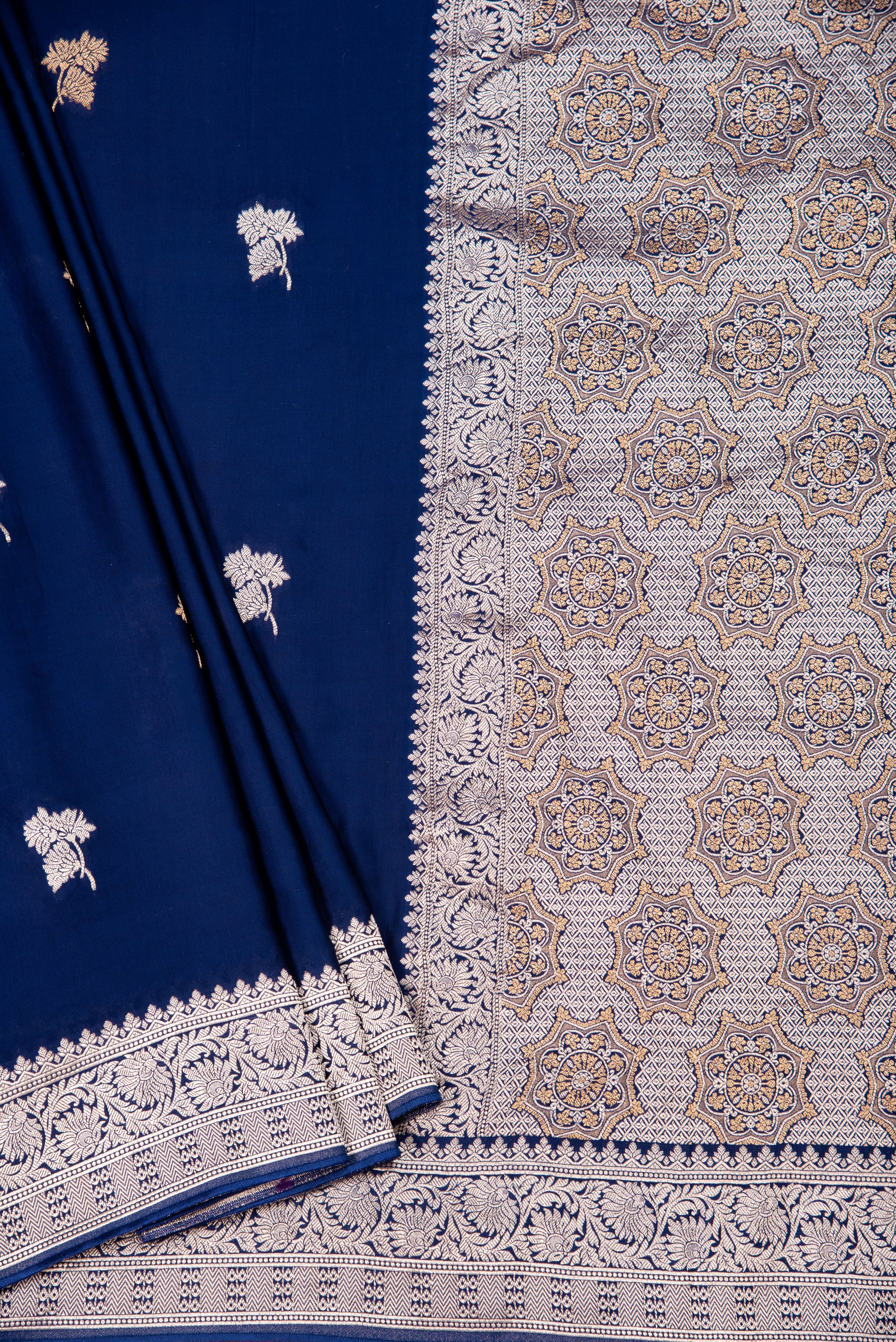Mashru Silk with weaving - royal blue