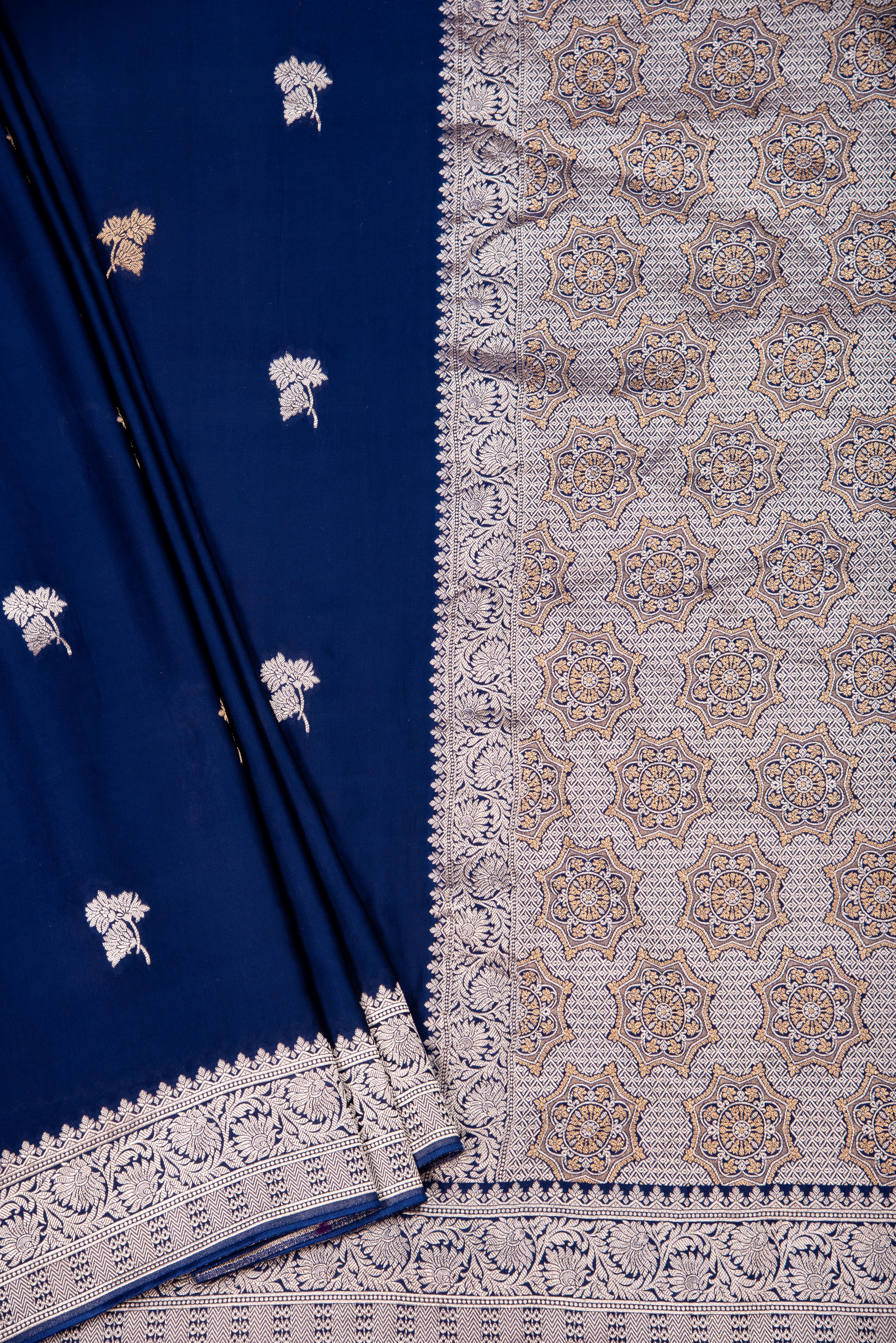 Mashru Silk with weaving - royal blue