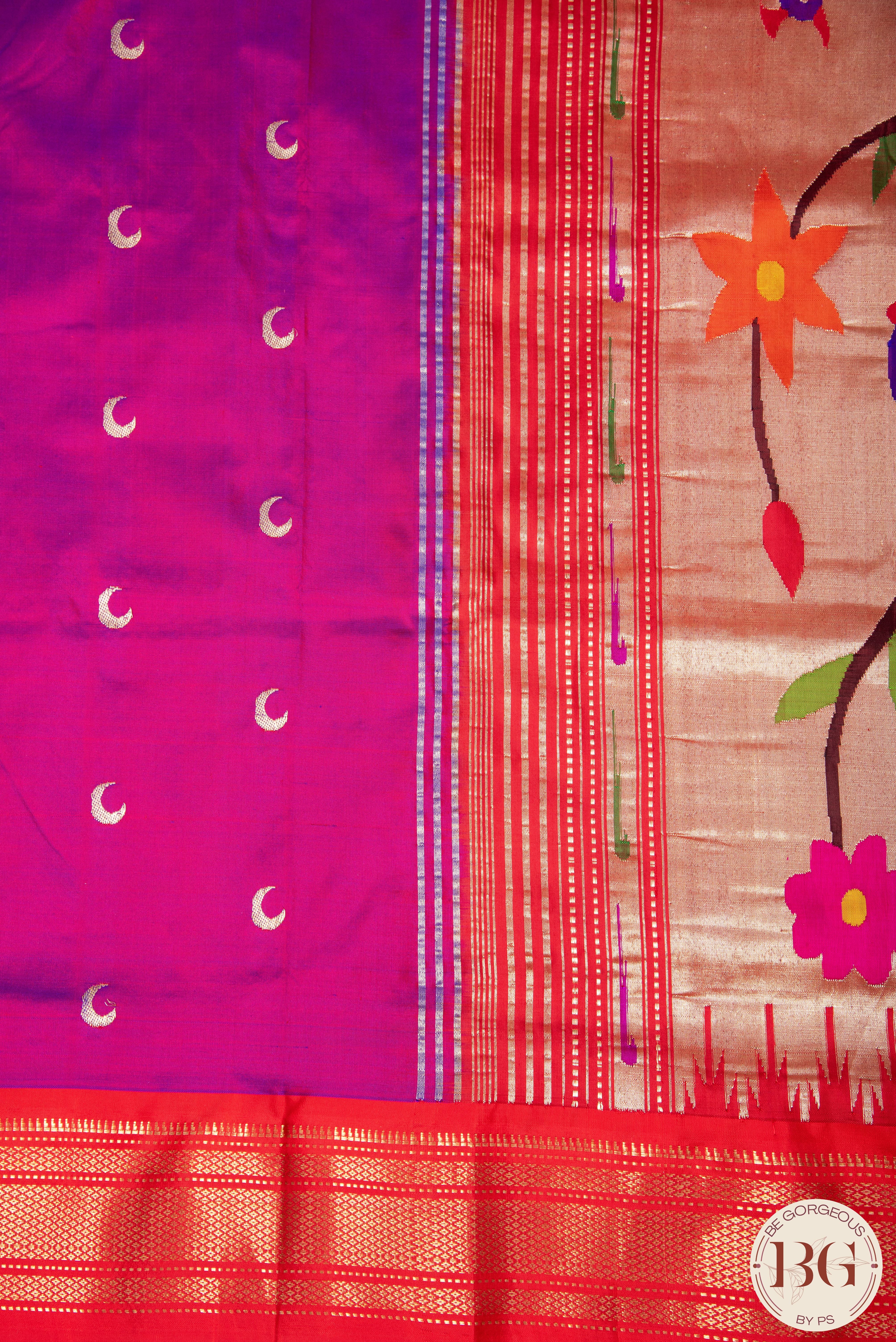 Paithani pure silk saree with peacock pallu - purplish pink