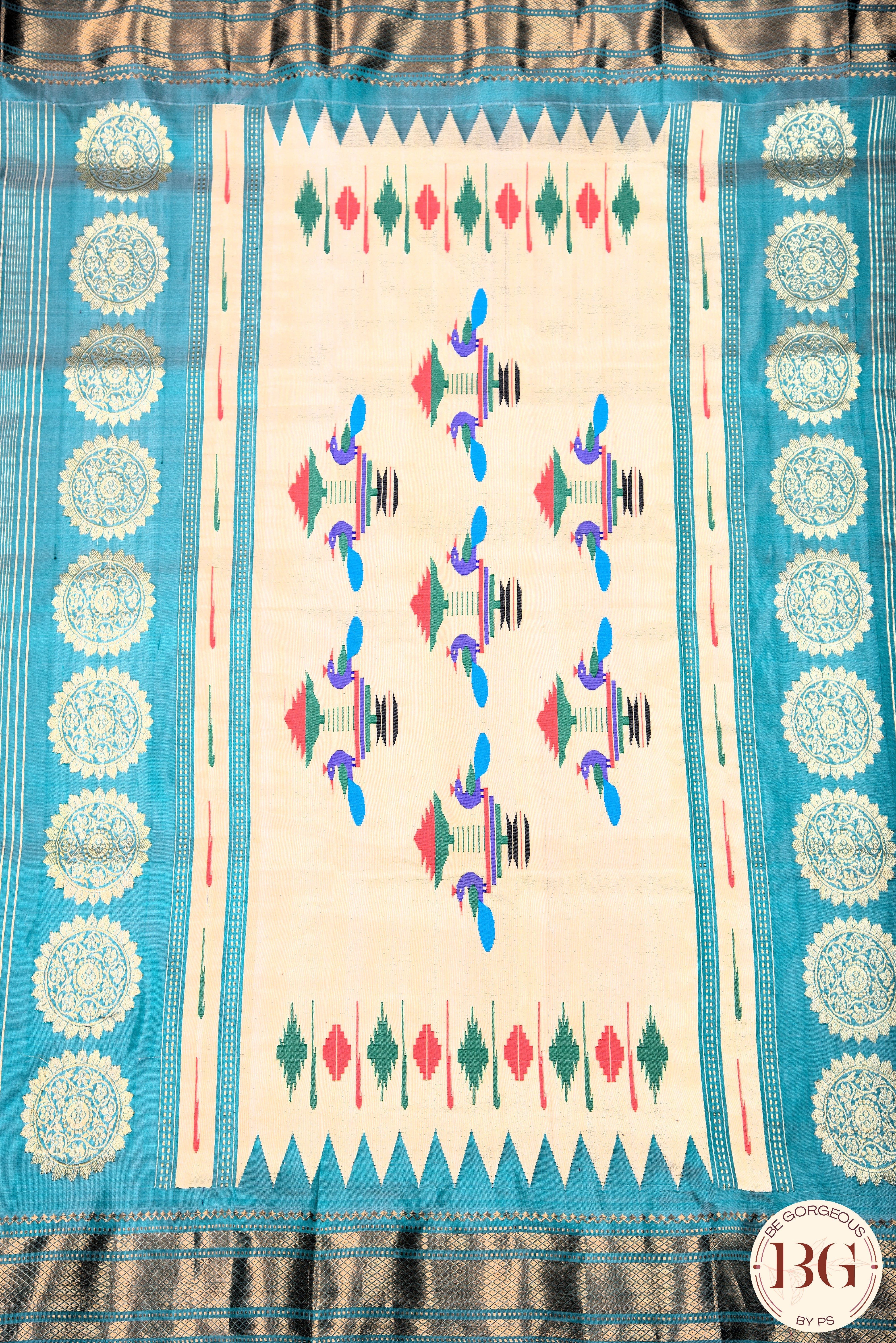 Maharani paithani pure silk saree with chakra pallu - sea green