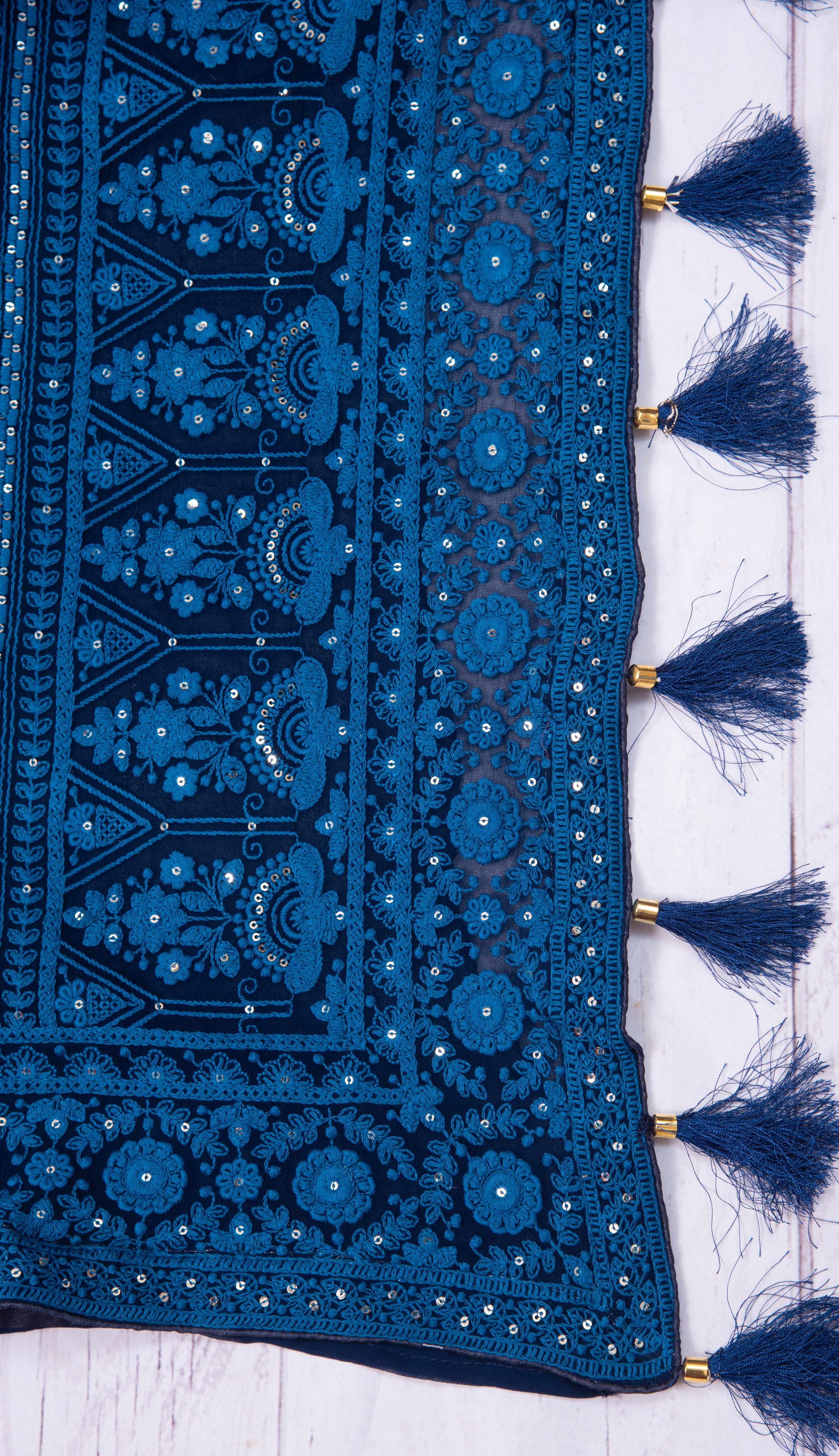 Chikankari embroidery with sequins on georgette - blue