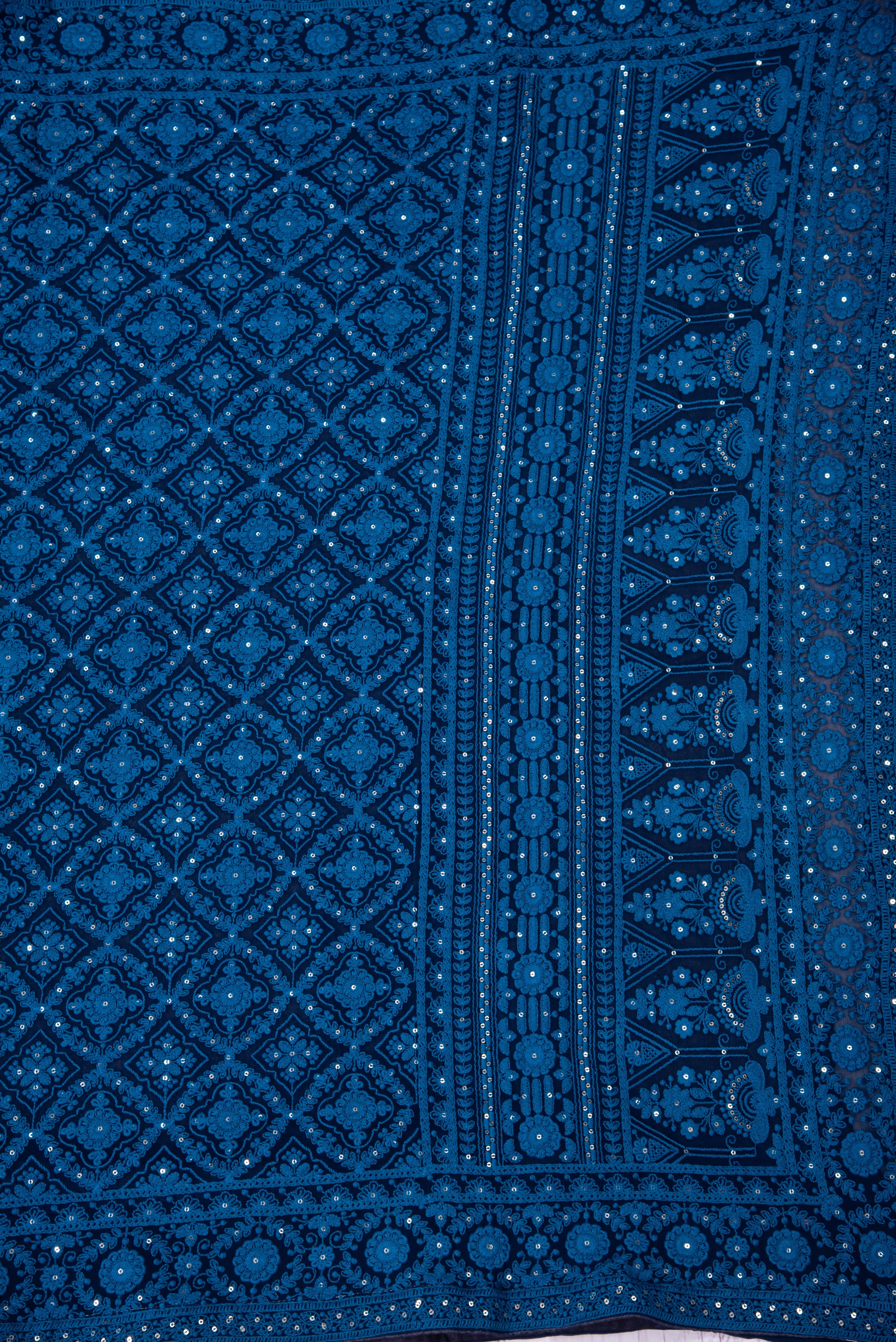 Chikankari embroidery with sequins on georgette - blue