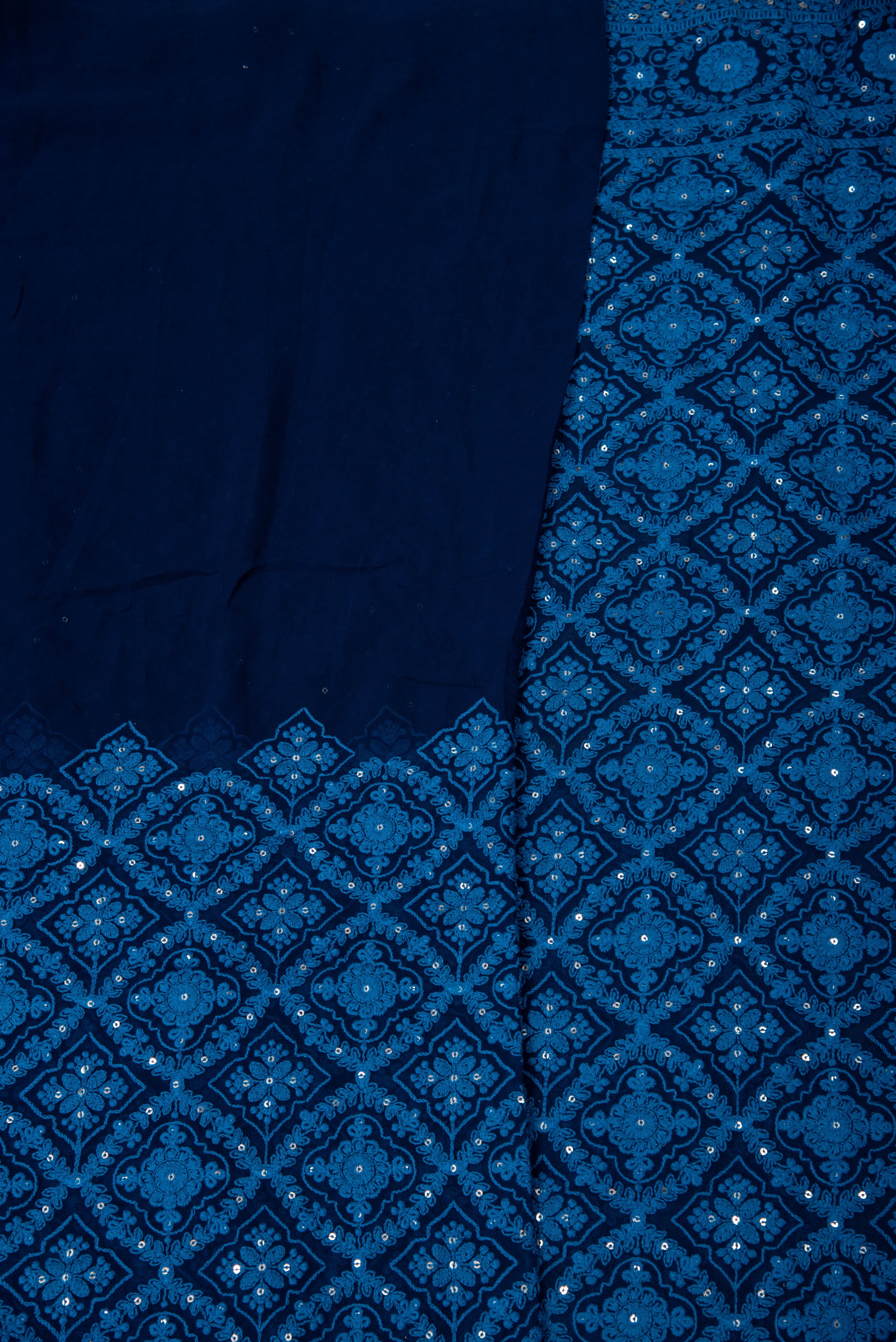 Chikankari embroidery with sequins on georgette - blue
