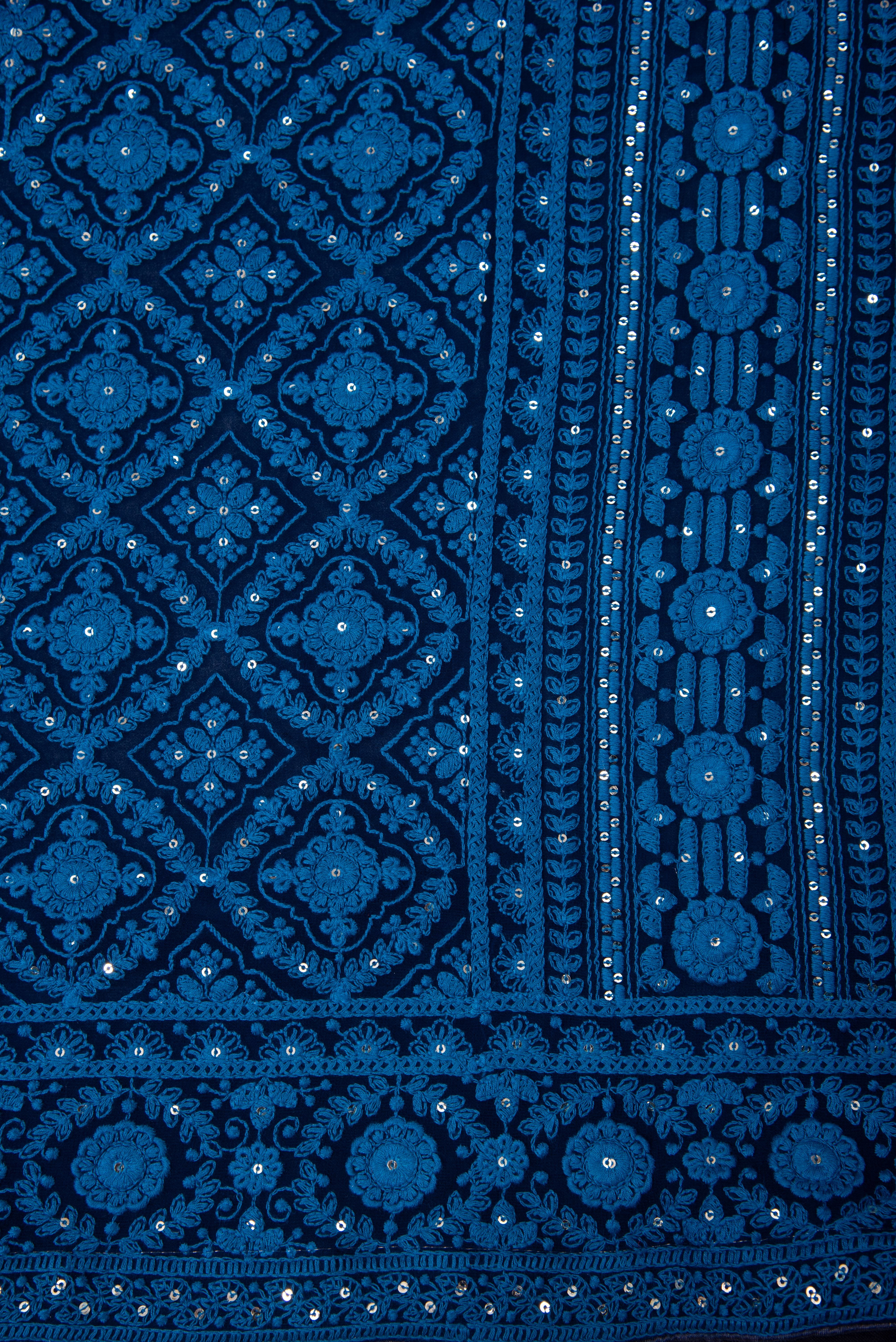 Chikankari embroidery with sequins on georgette - blue