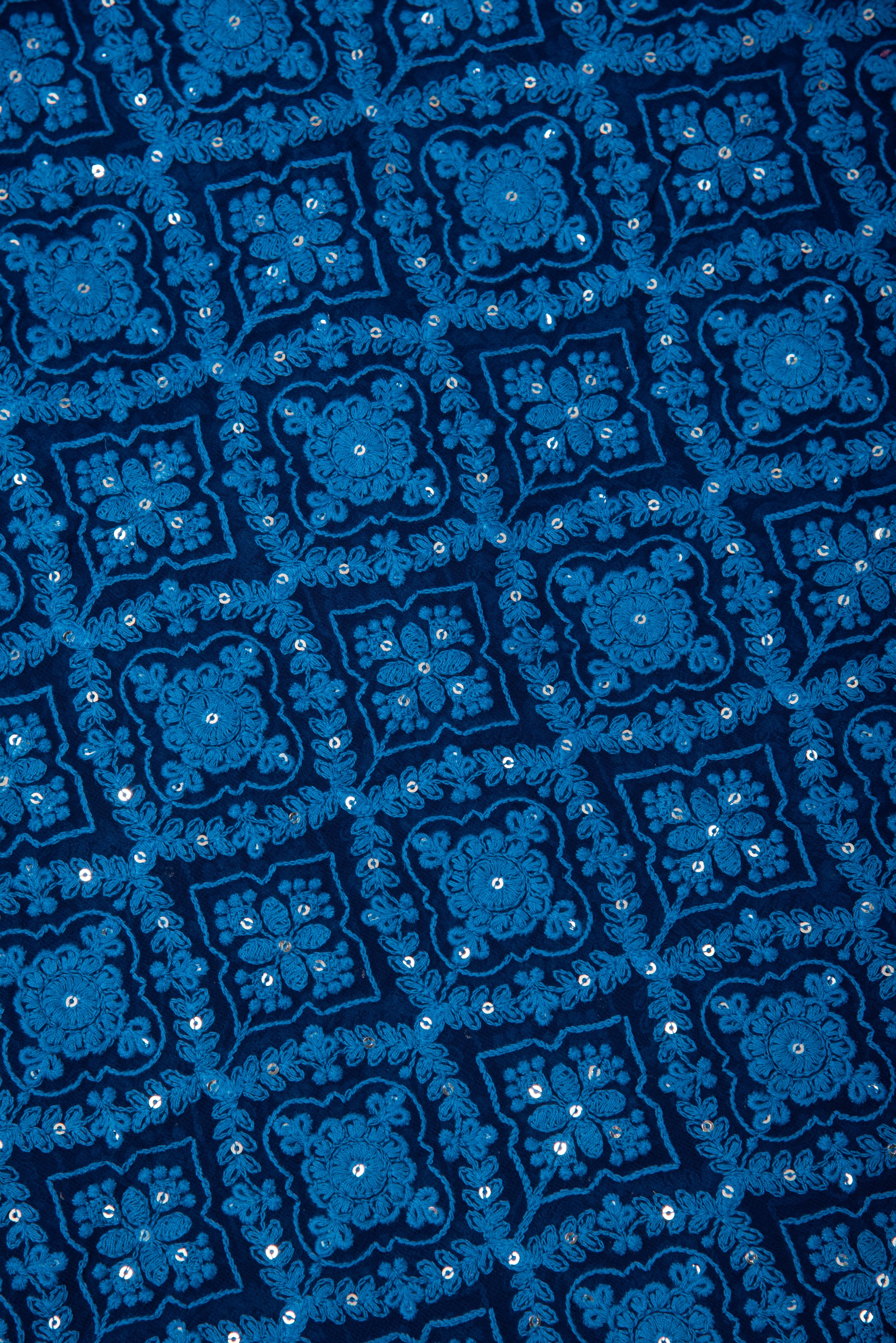 Chikankari embroidery with sequins on georgette - blue