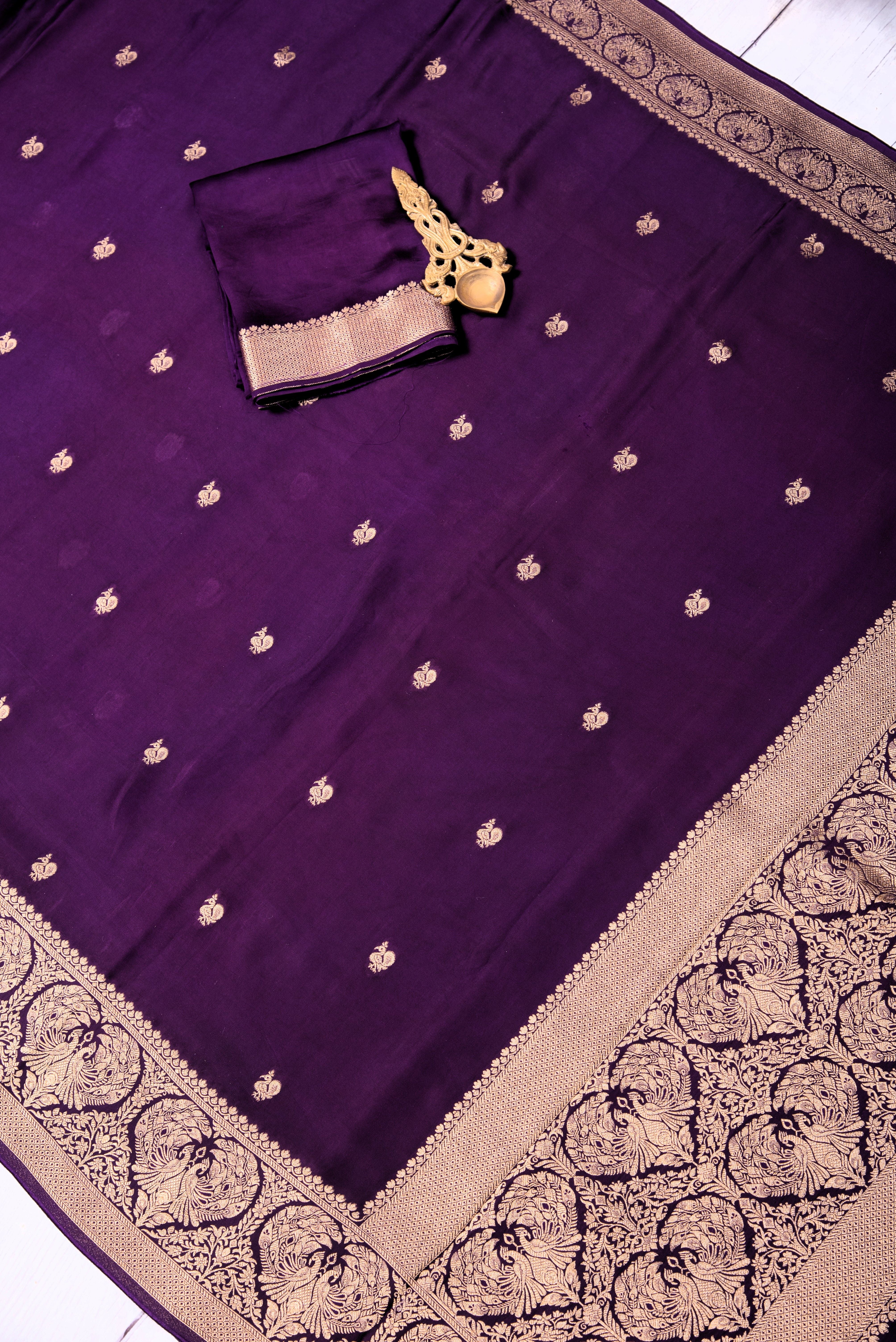 Mashru Silk with weaving - purple