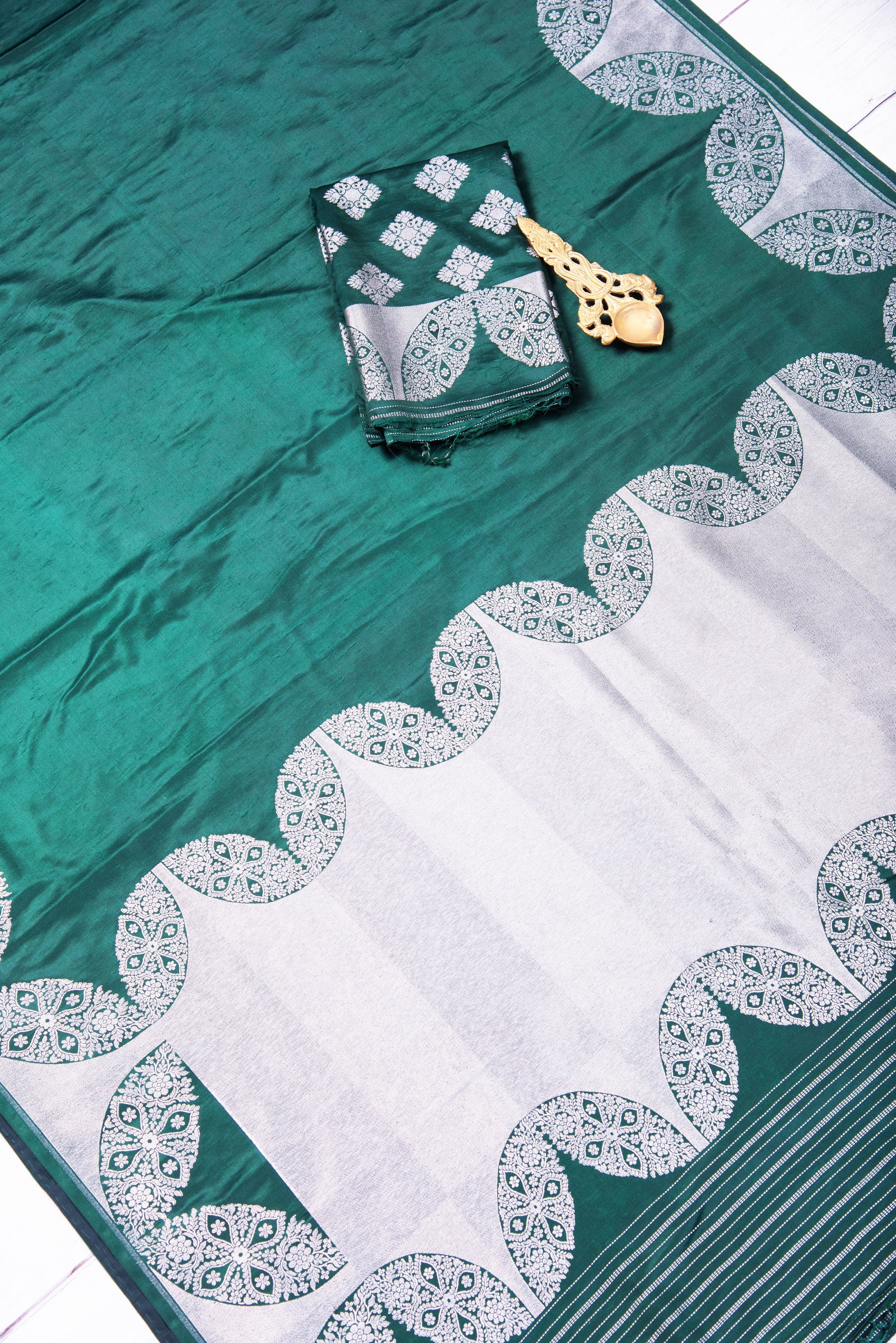 Mashru Silk with weaving - bottle green