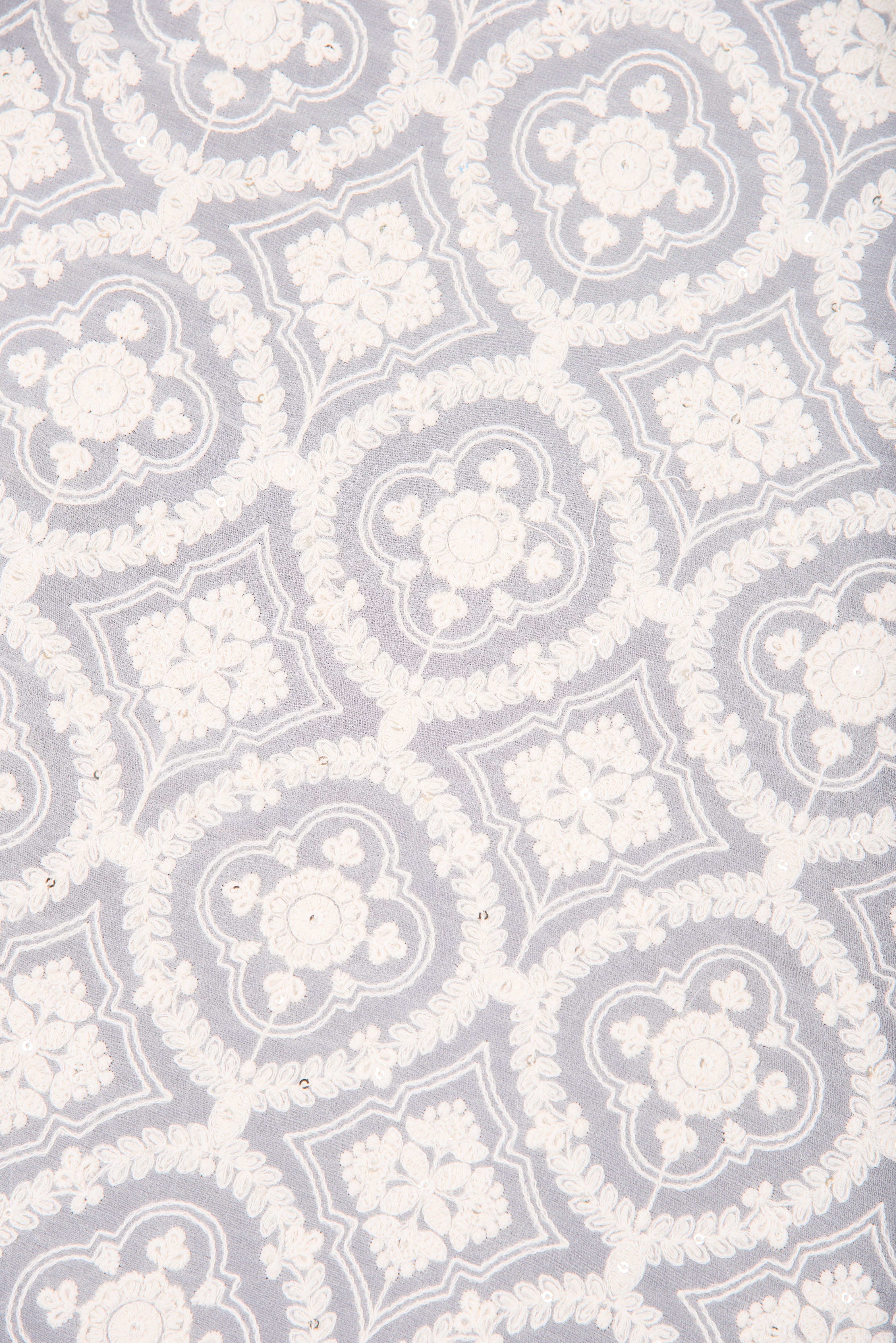 Chikankari embroidery with sequins on georgette - cream