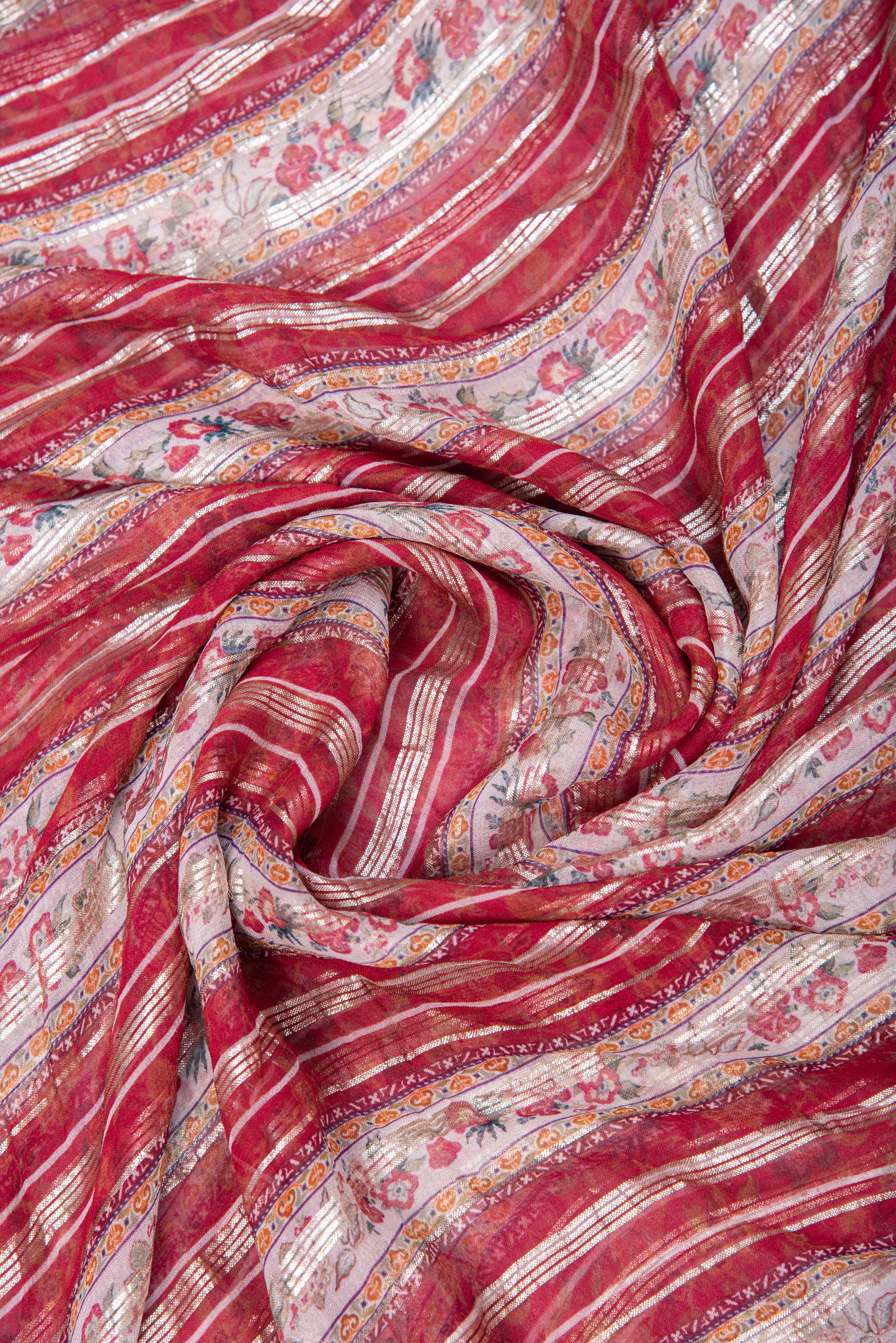 Georgette with stripes - red