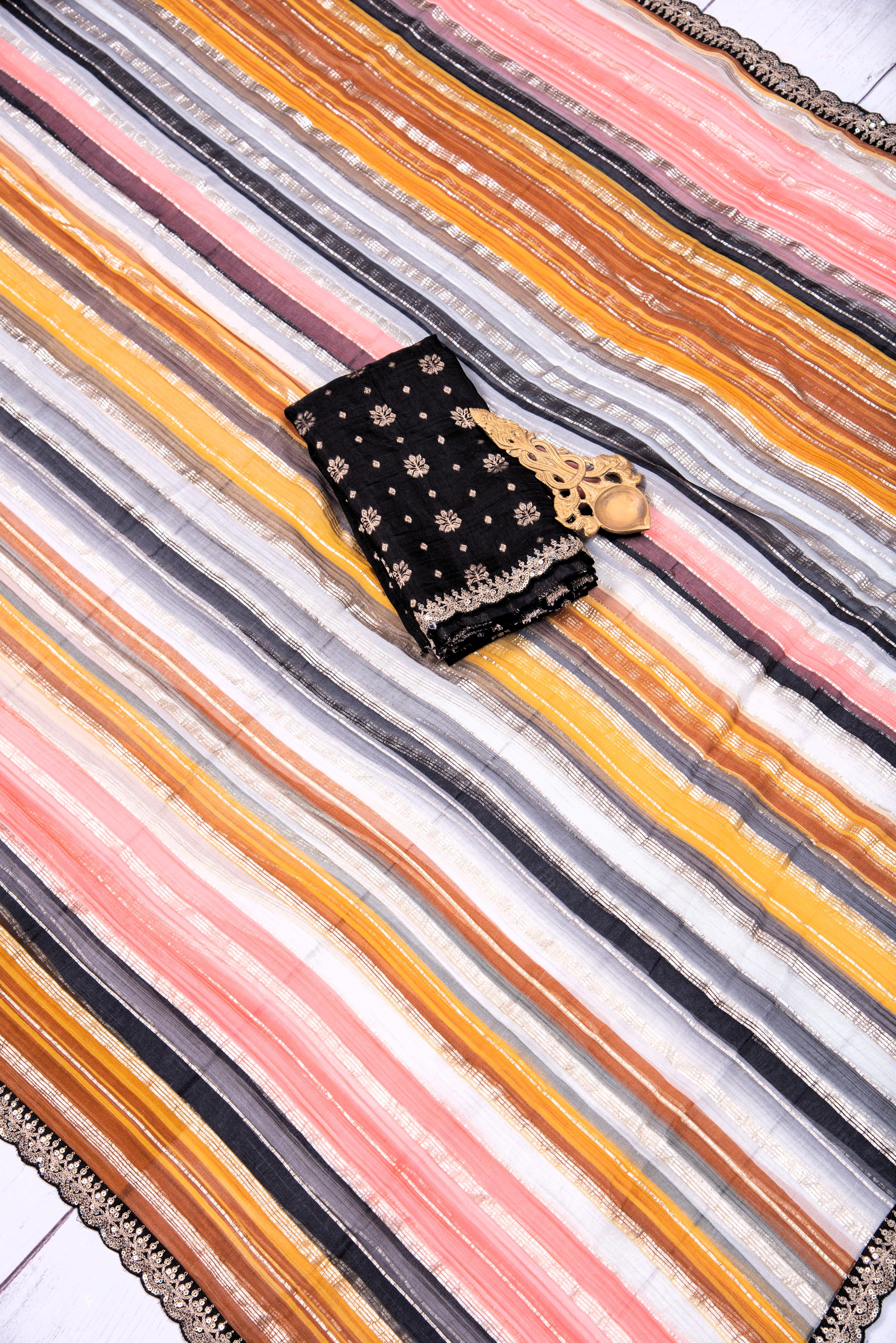 Georgette with stripes - mustard