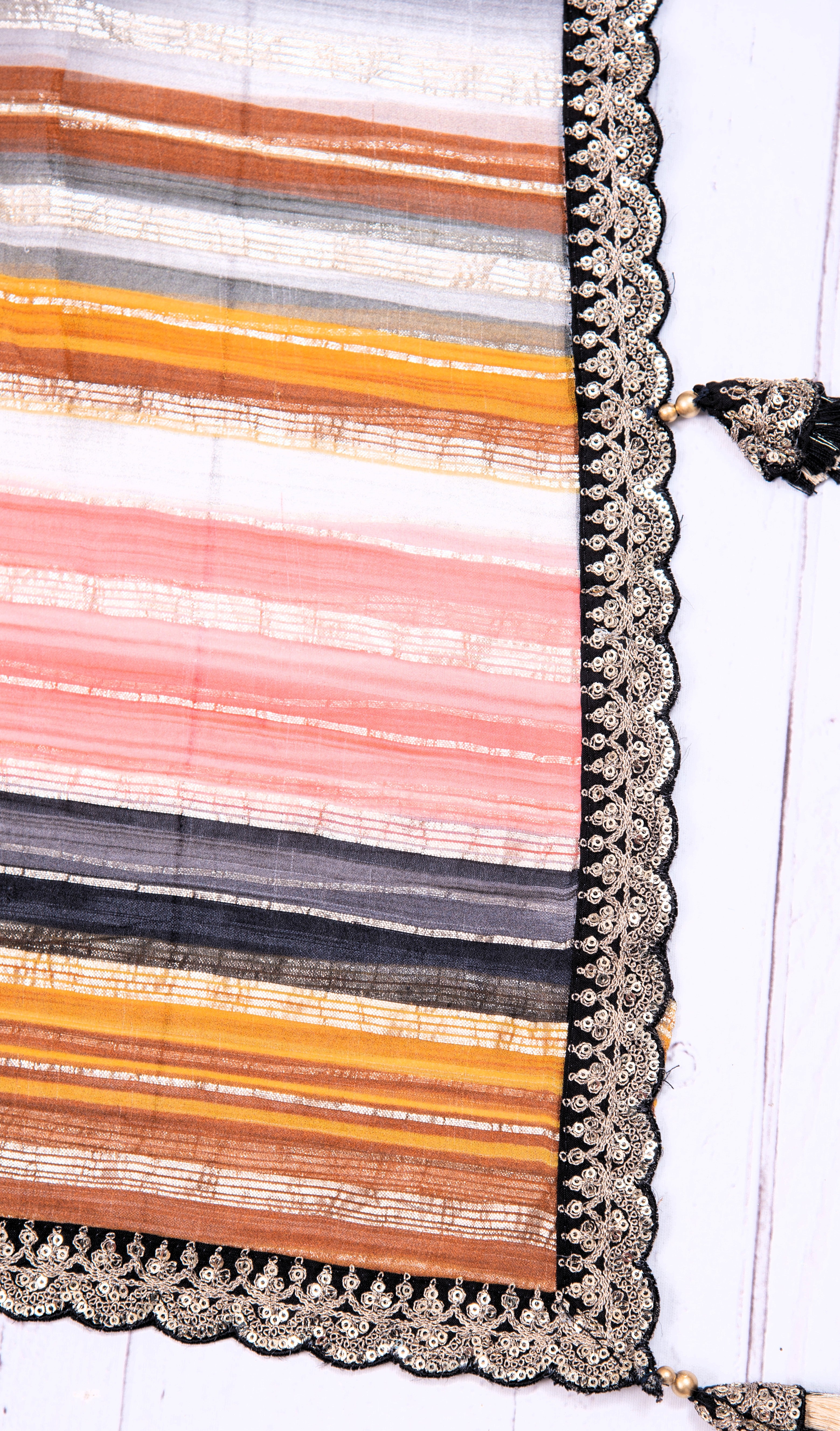 Georgette with stripes - mustard