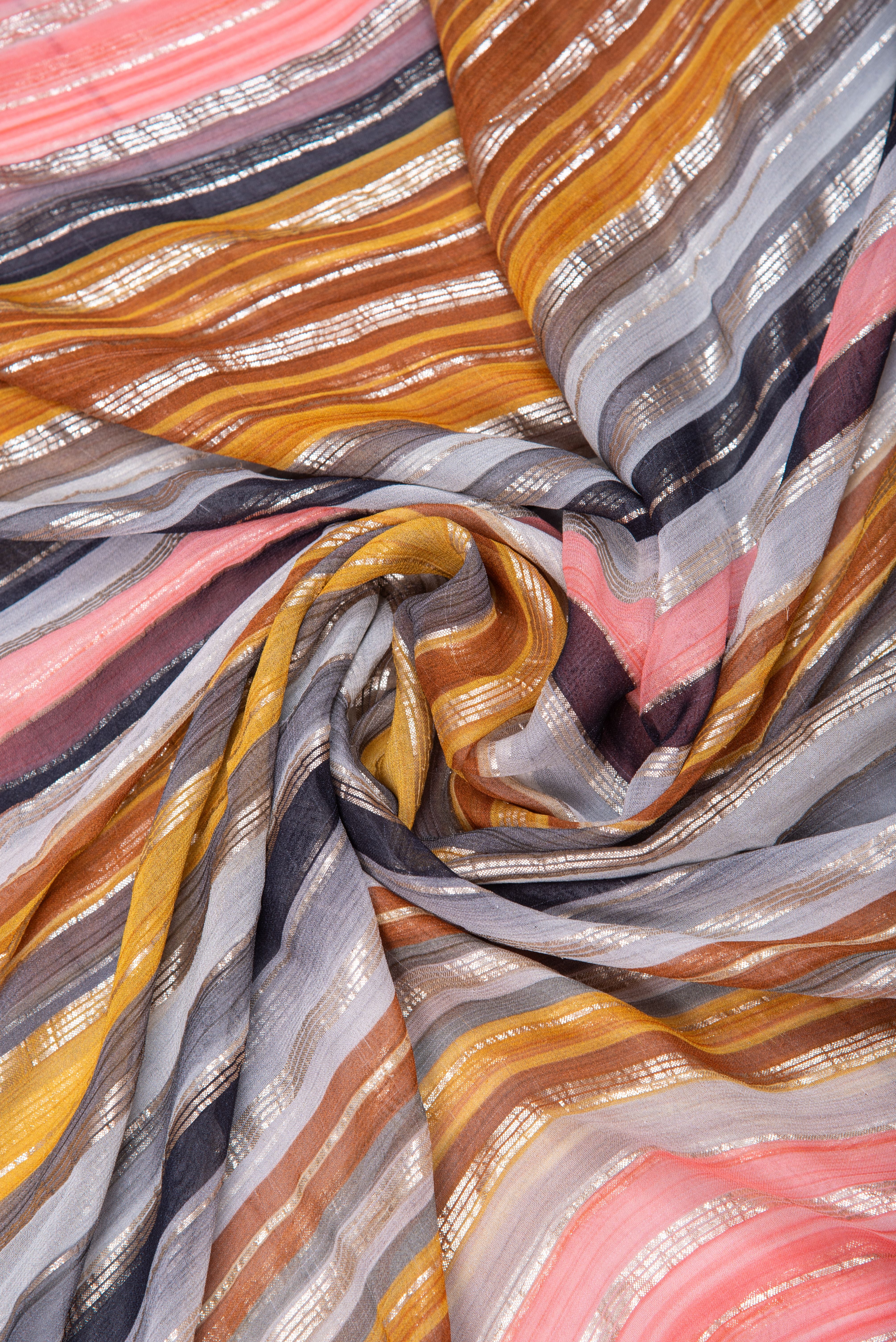 Georgette with stripes - mustard