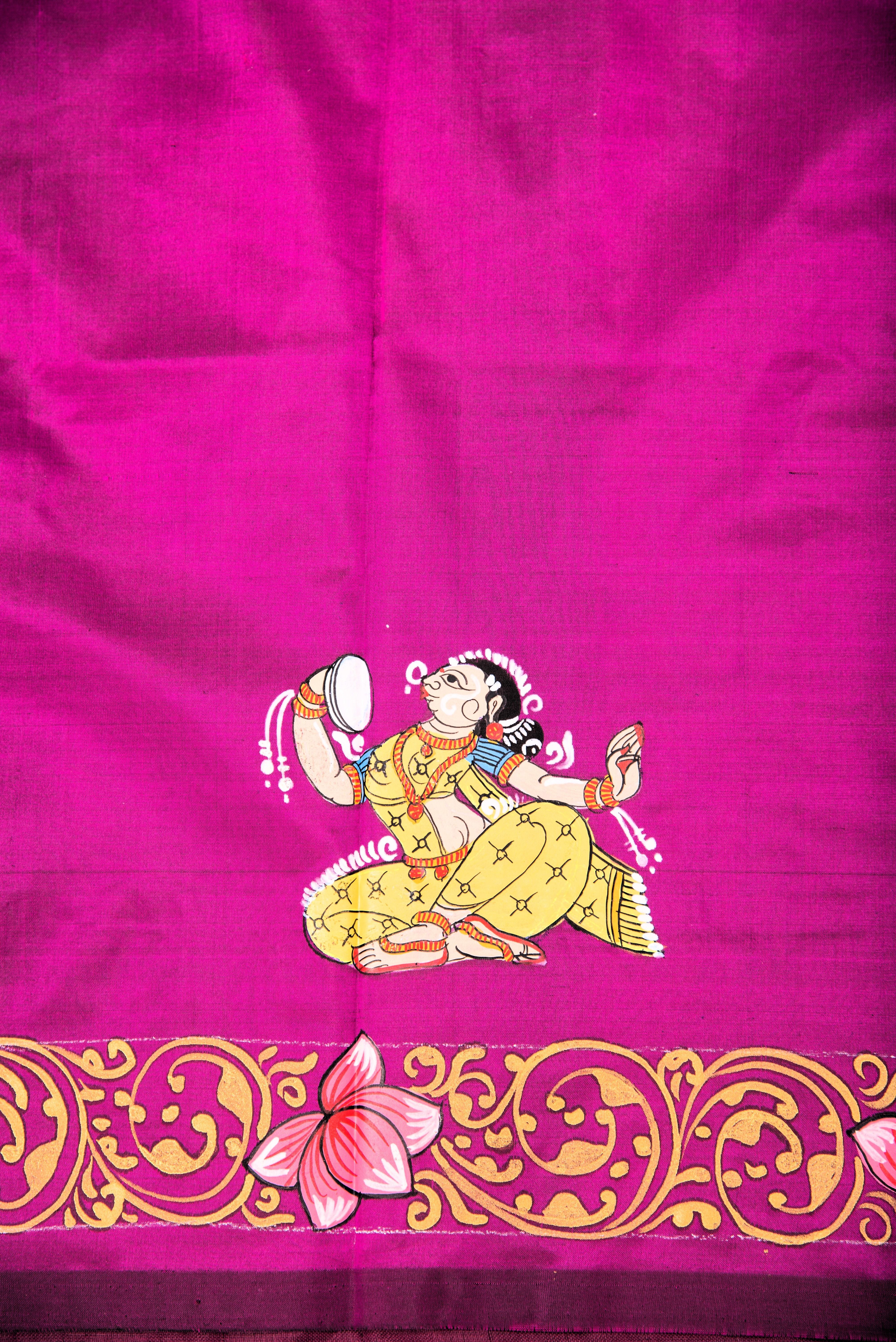 Pattachitra hand painted saree on pure silk - Sita Haran Theme