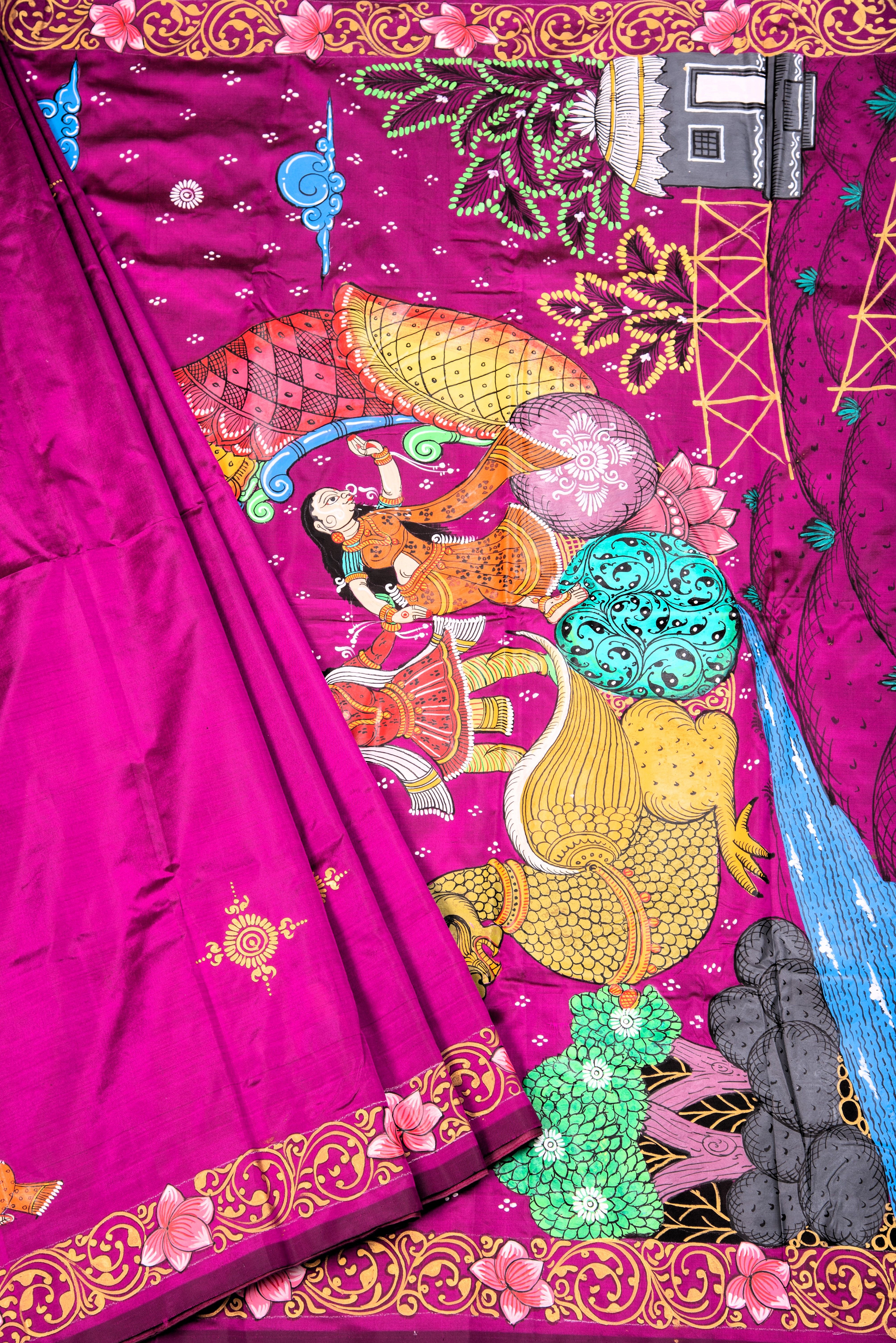 Pattachitra hand painted saree on pure silk - Sita Haran Theme