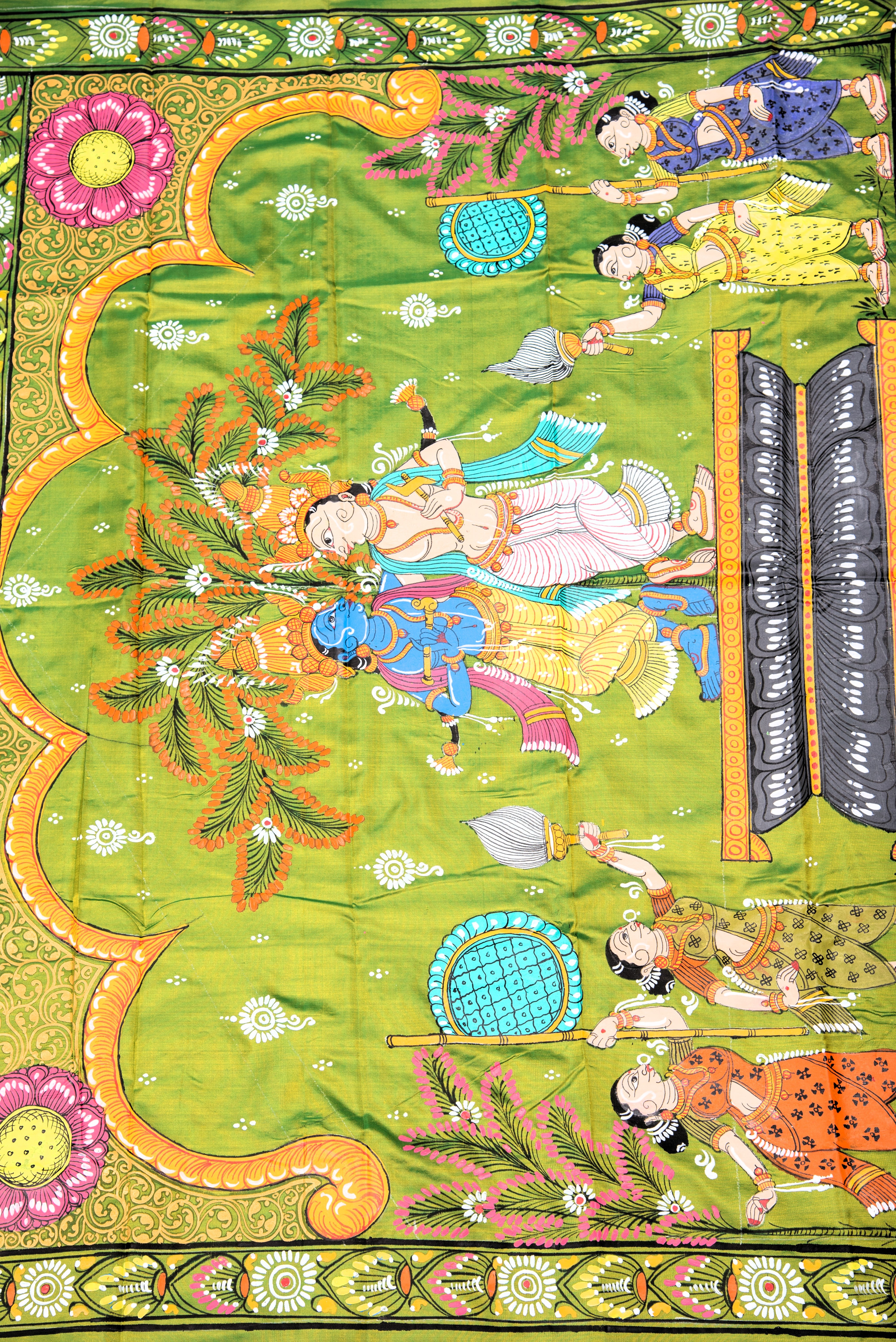 Pattachitra hand painted saree on pure silk - Krishna Balram Theme