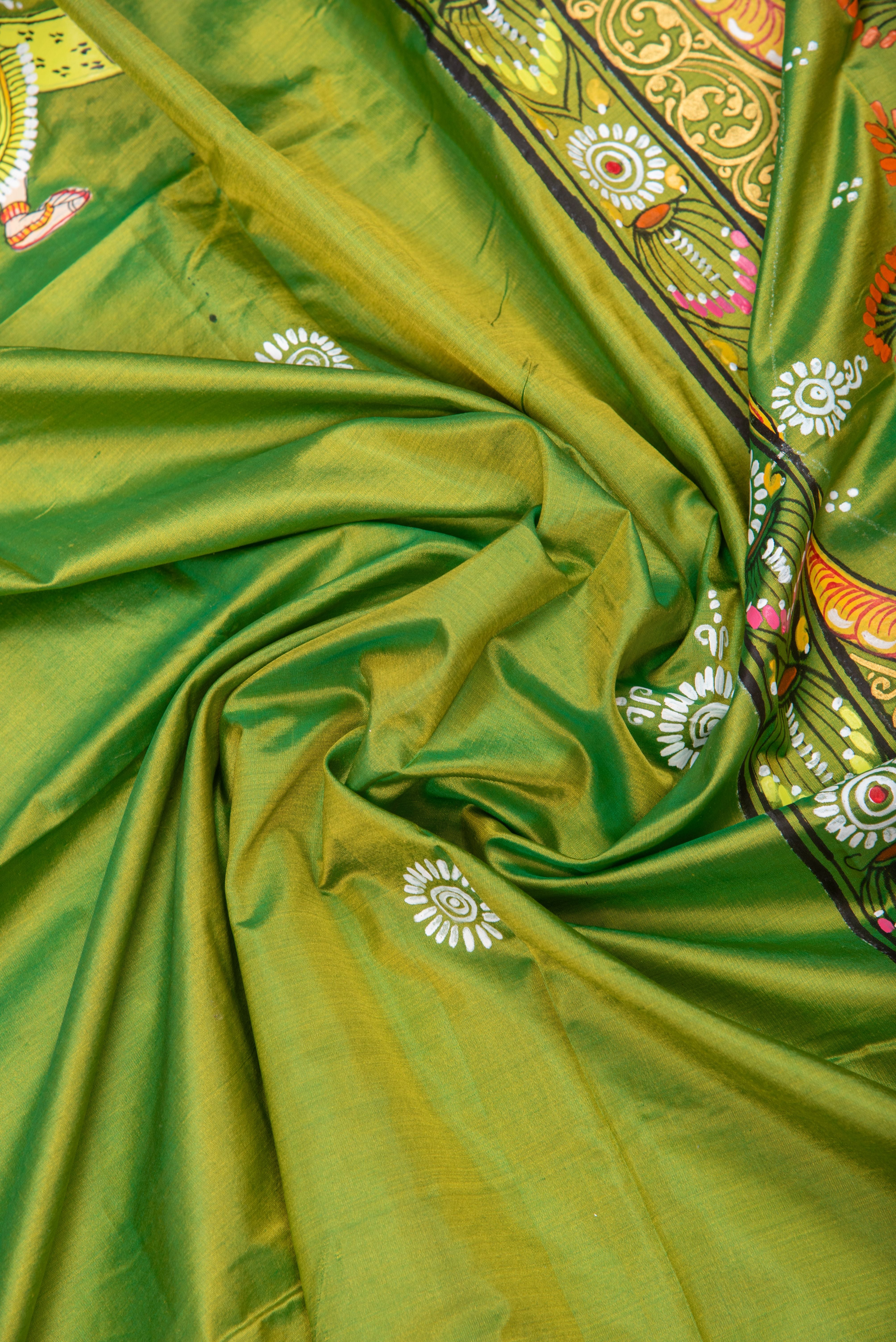 Pattachitra hand painted saree on pure silk - Krishna Balram Theme