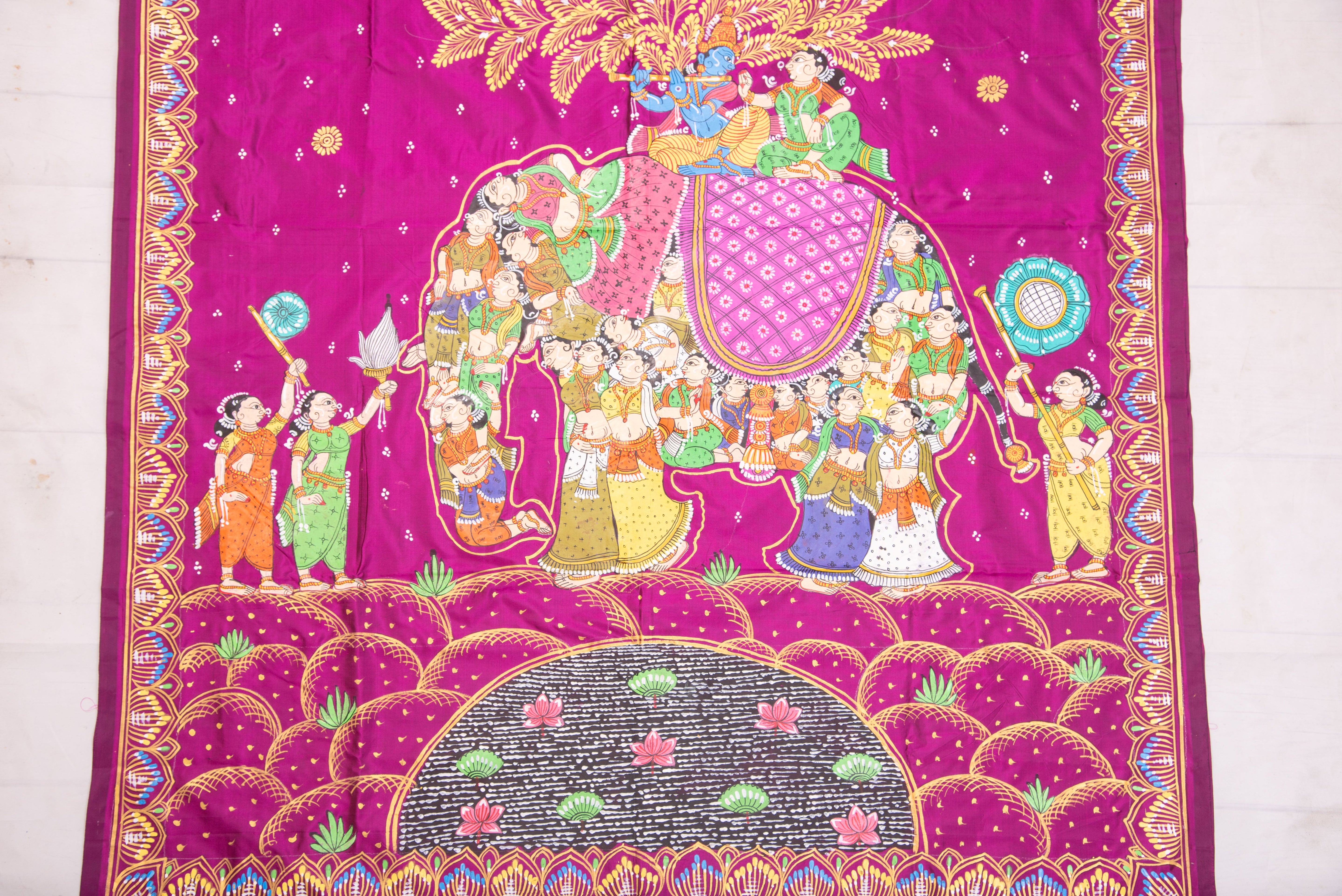 Pattachitra hand painted saree on pure silk - Kandarpa Hasti Theme (Divine Elephant)