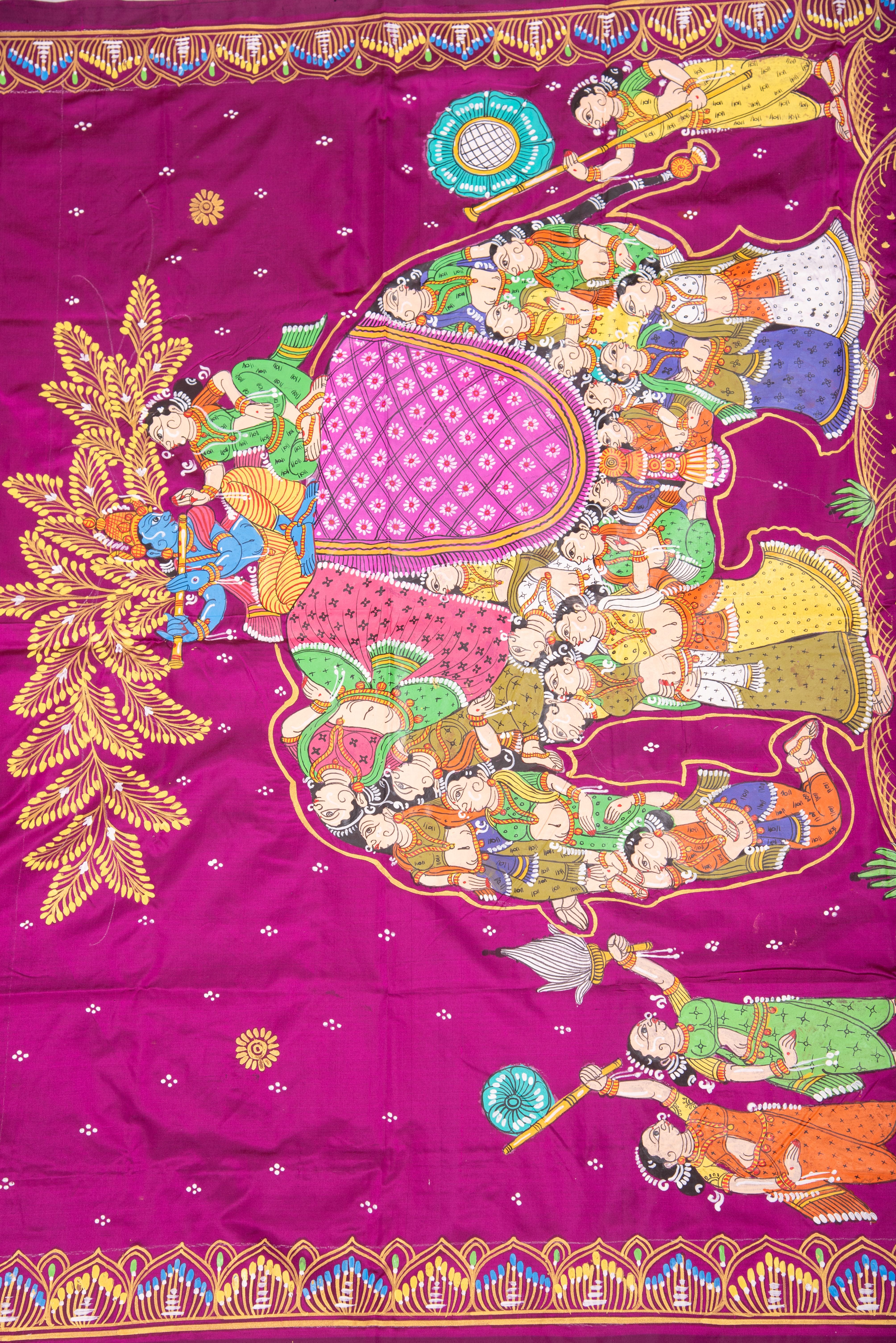 Pattachitra hand painted saree on pure silk - Kandarpa Hasti Theme (Divine Elephant)