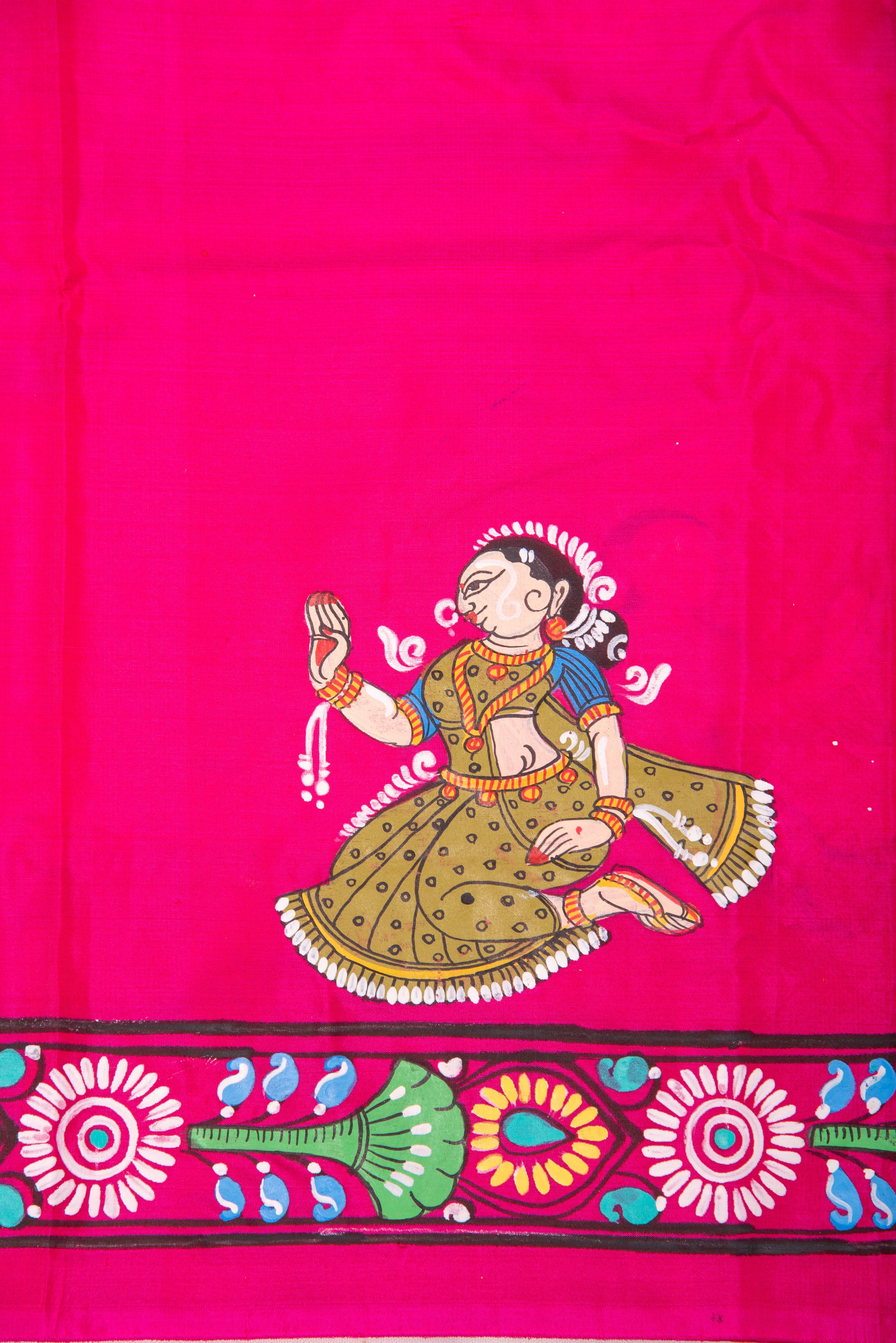 Pattachitra hand painted saree on pure silk - Navagunjara Theme(Creature with nine animals)