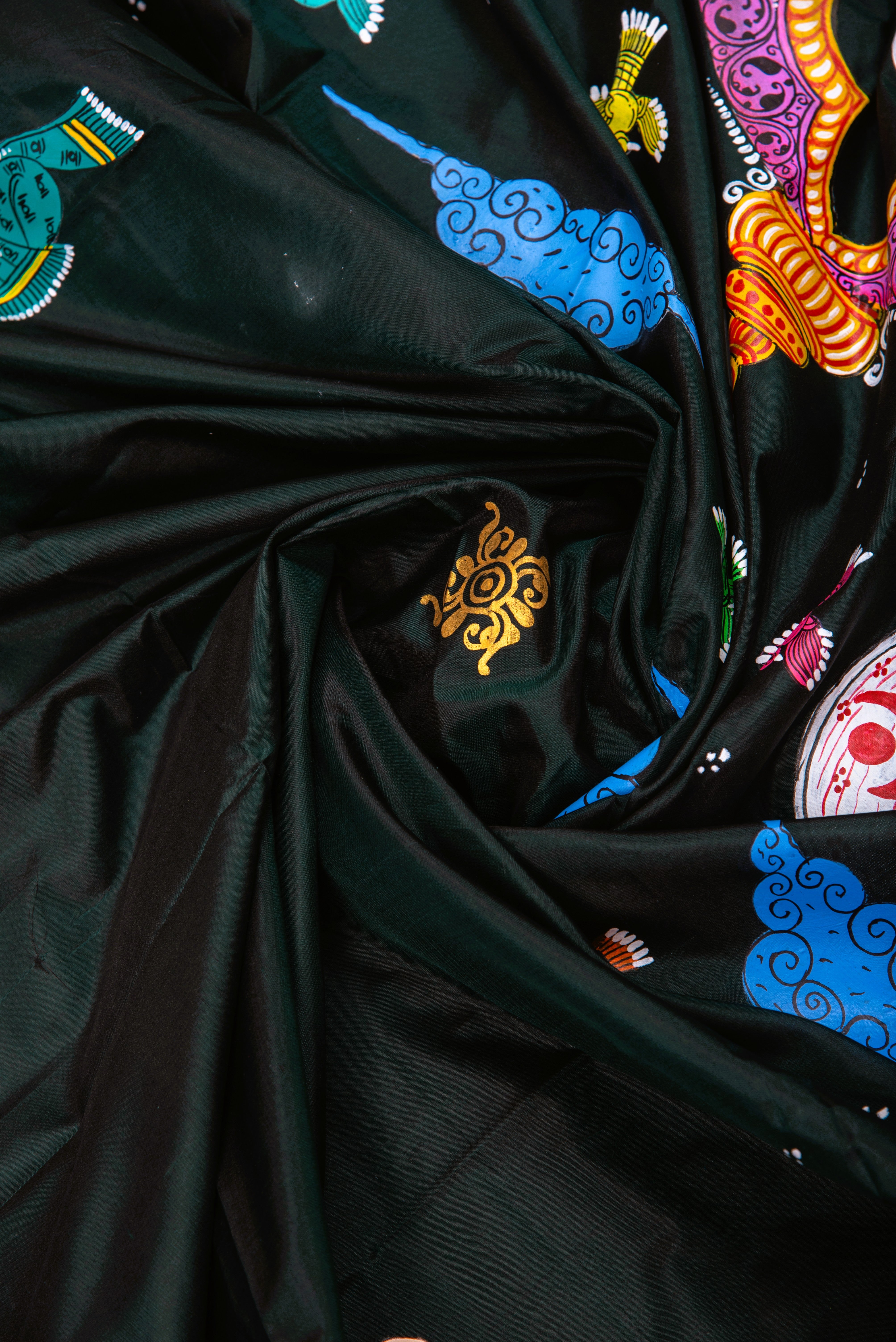 Pattachitra hand painted saree on pure silk - Nartaki Naukavihar Theme