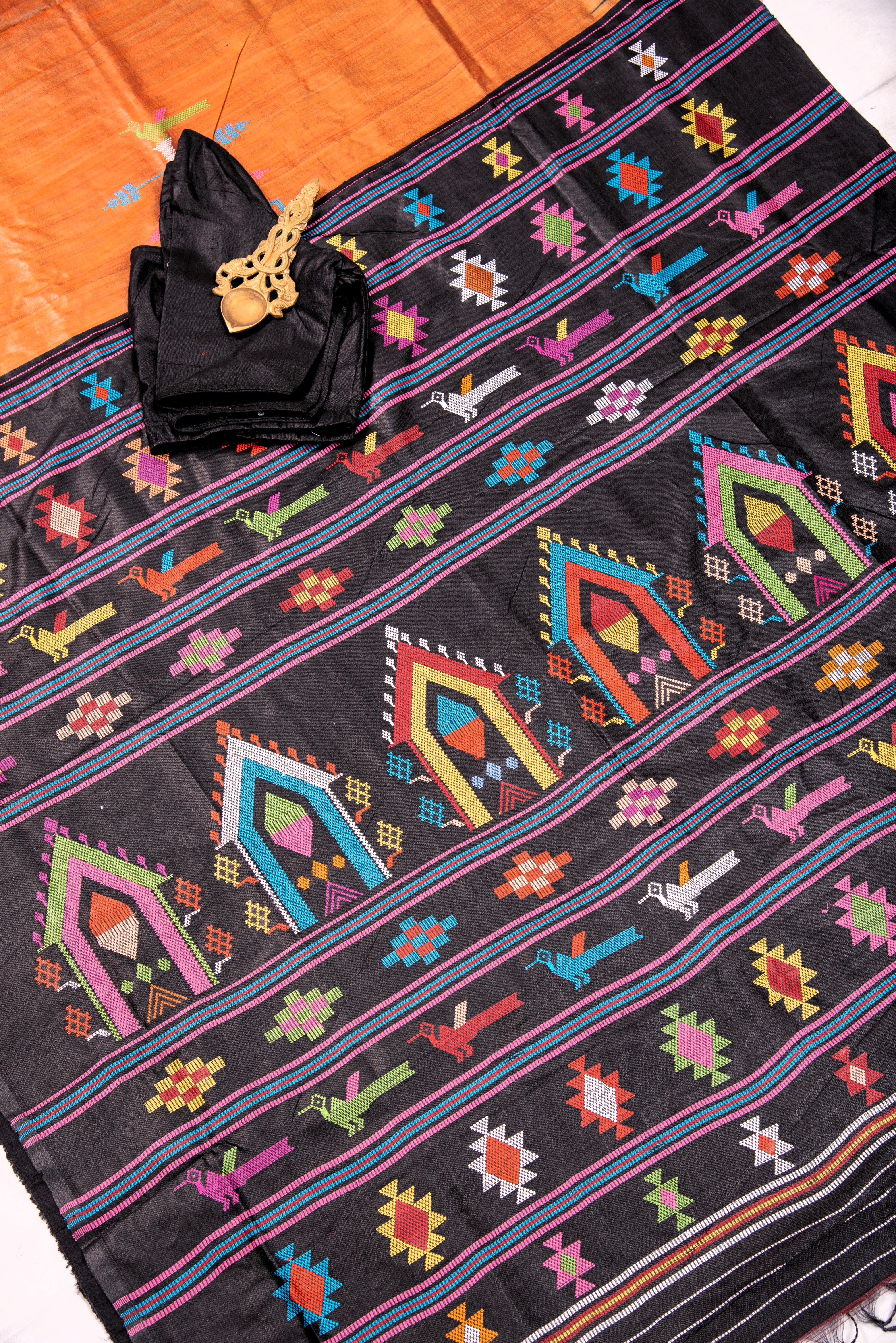 Gopalpur Pure Odisha Handloom tussar Silk Saree - Metallic golden yellow color