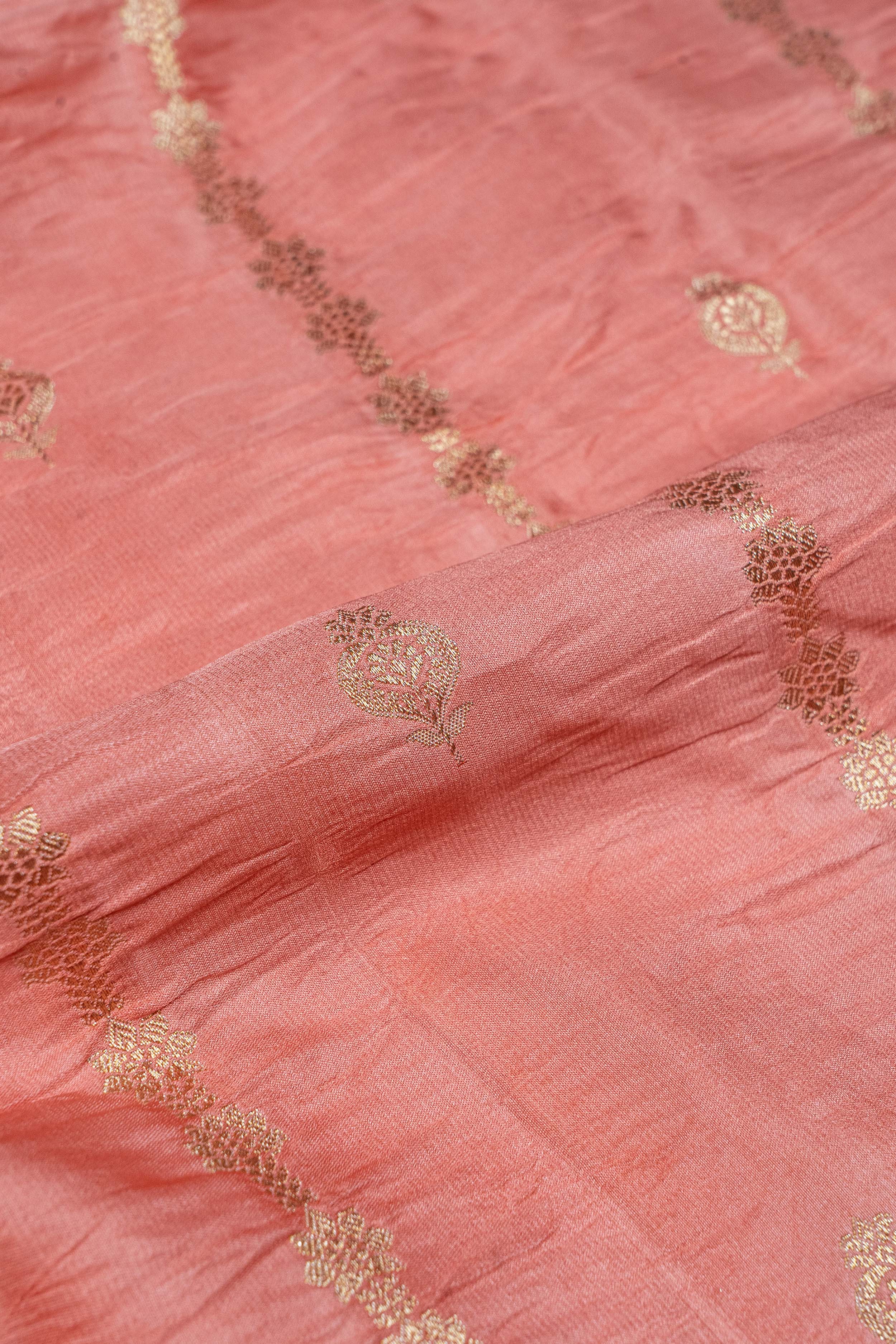 Banarasi Mashru Silk Velvet Meenakari Saree - peach