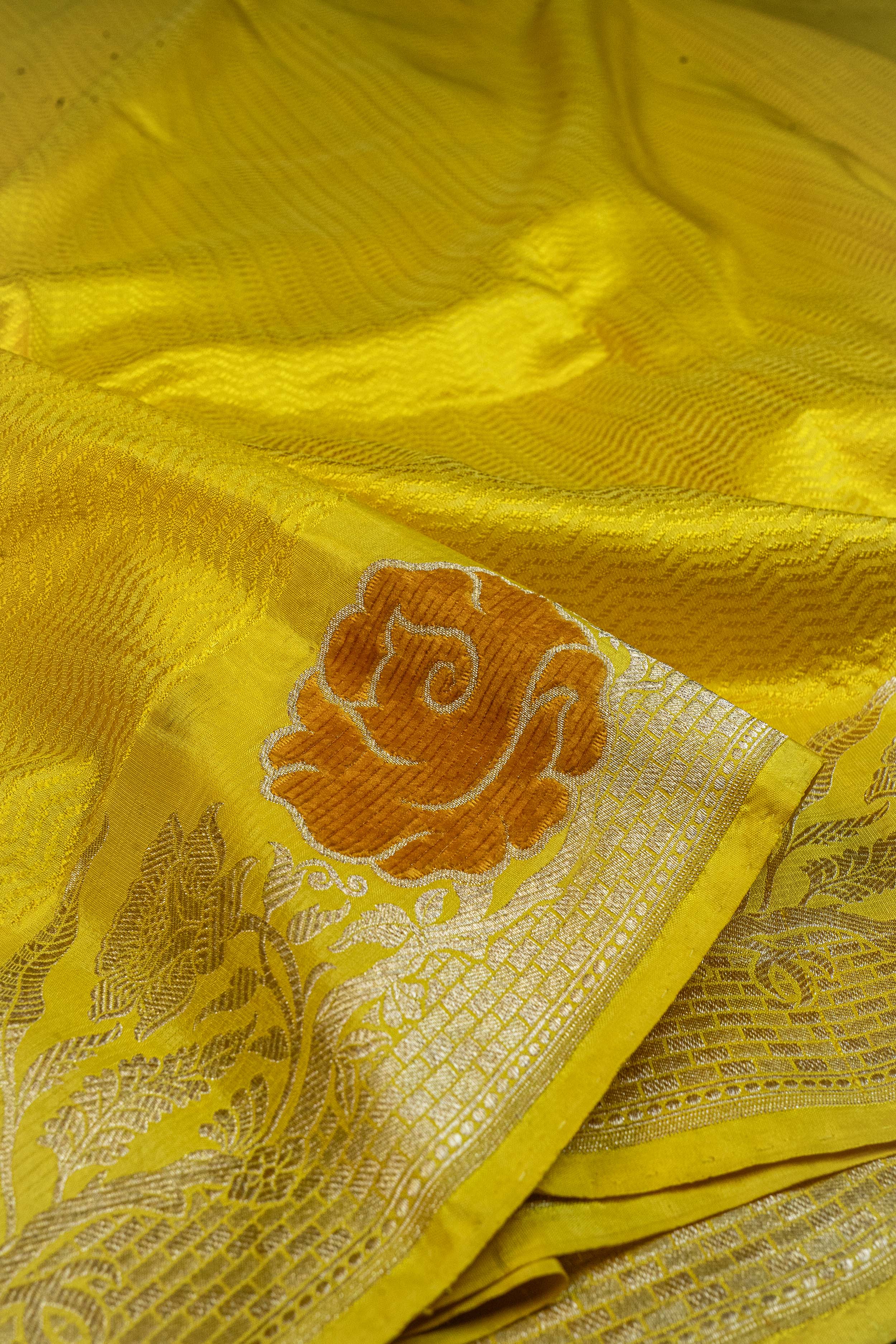 Banarasi Katan Silk Velvet Meena Saree - yellow