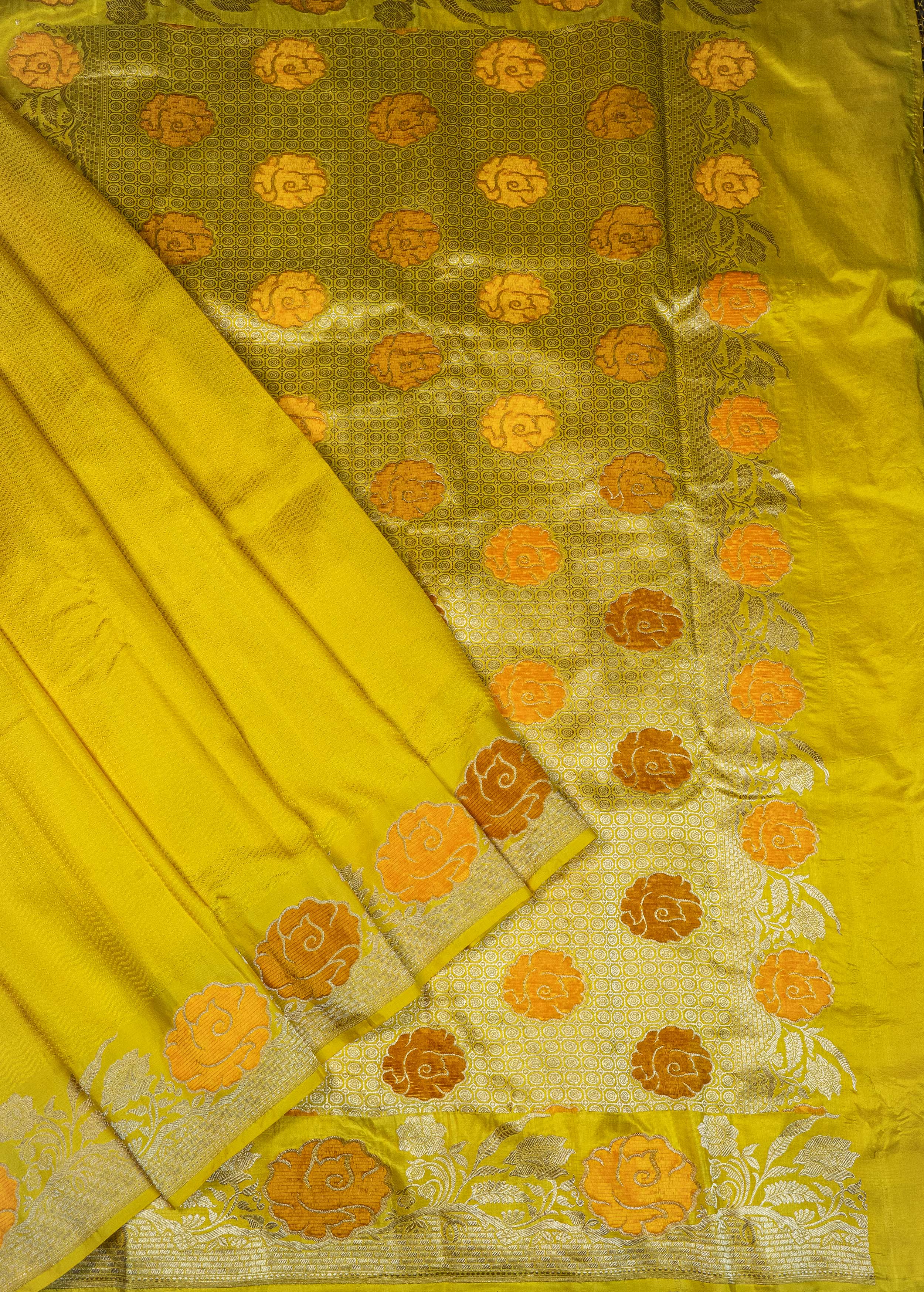 Banarasi Katan Silk Velvet Meena Saree - yellow