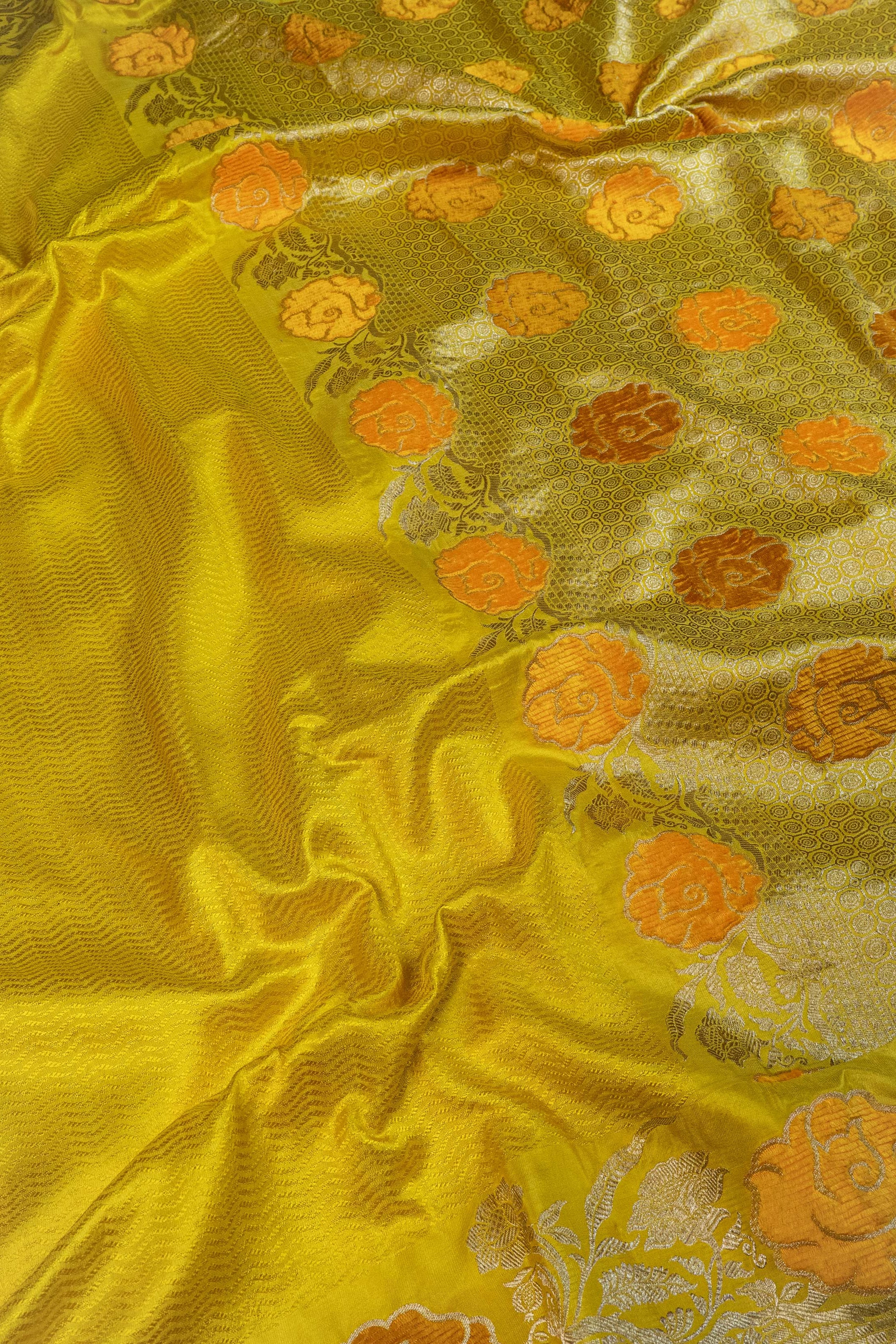 Banarasi Katan Silk Velvet Meena Saree - yellow