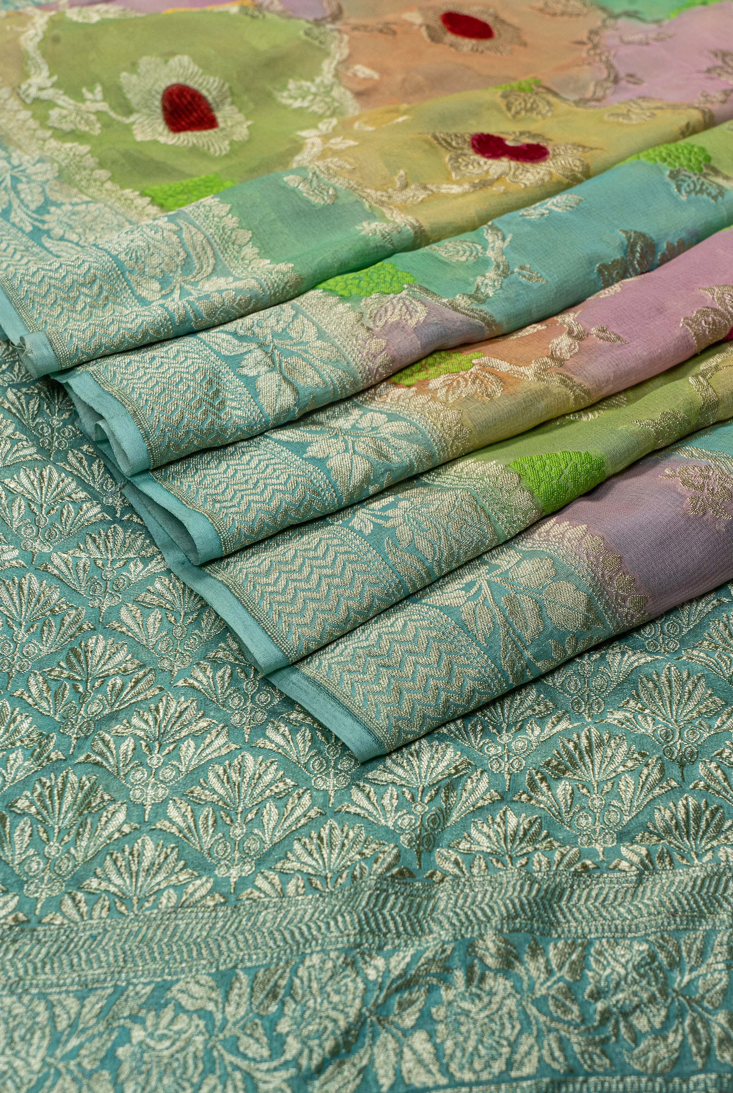 Banarasi Khaddi Georgette Velvet Meena Saree - multicolor