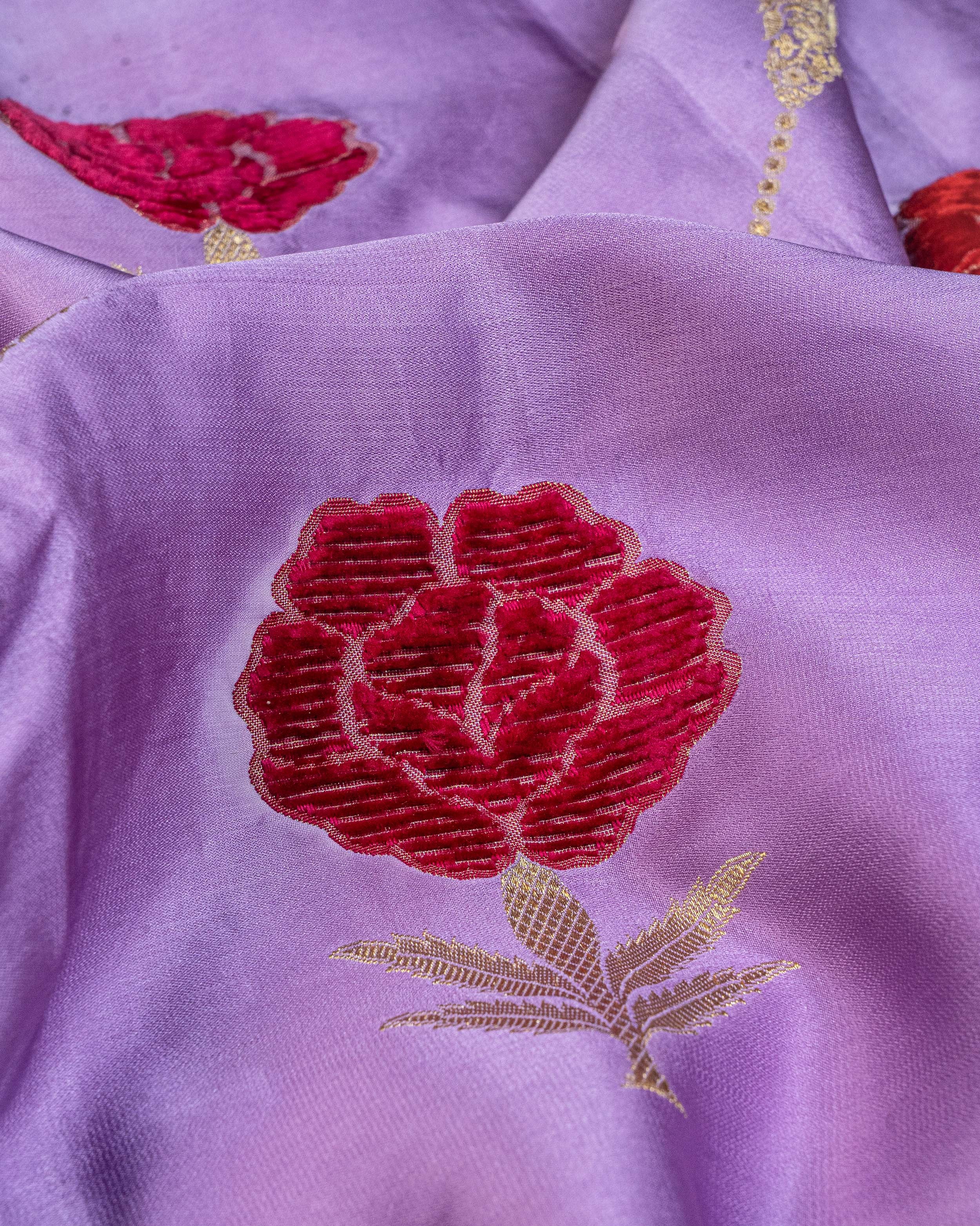 Banarasi Mashru Silk Velvet Meenakari Saree - purple