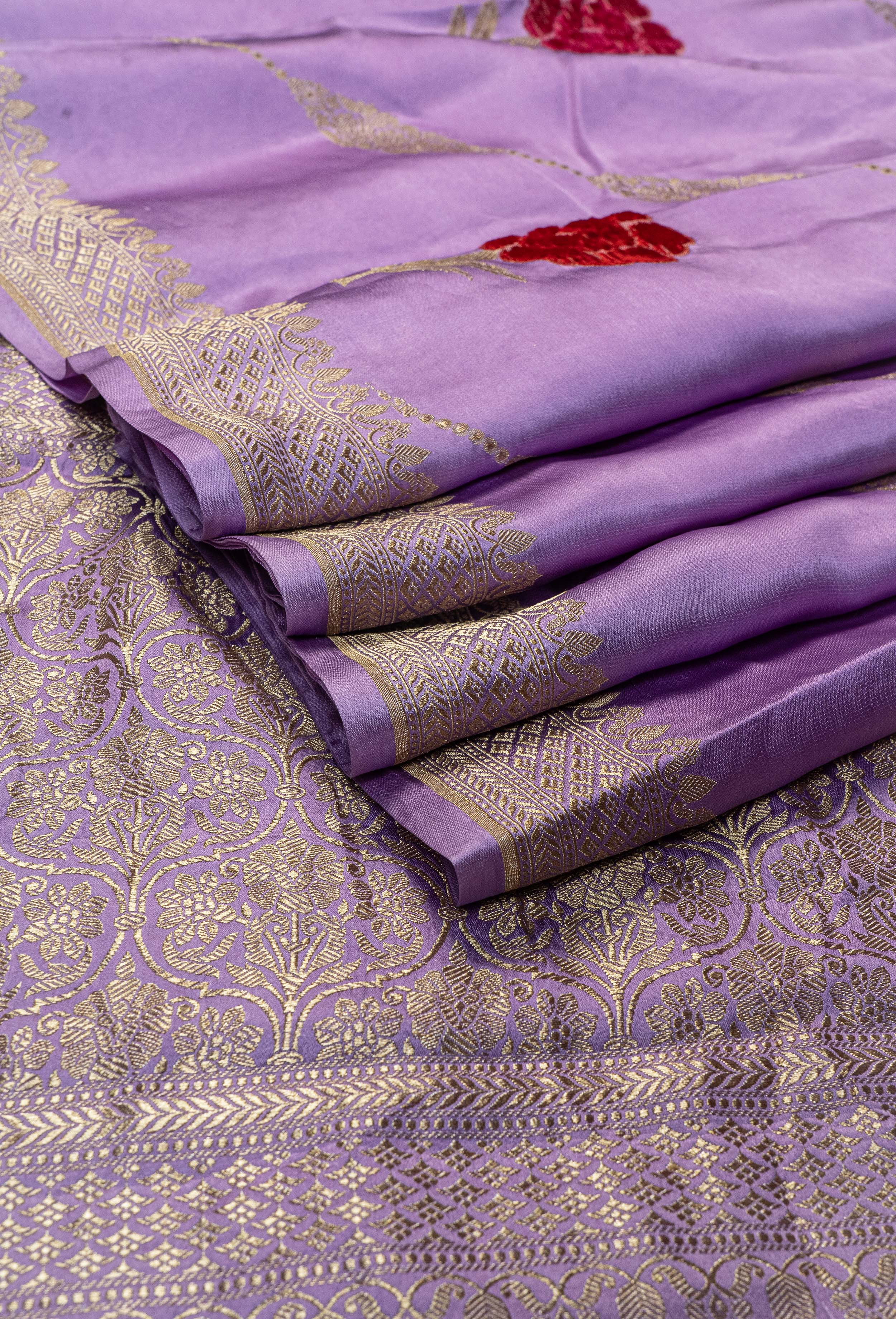 Banarasi Mashru Silk Velvet Meenakari Saree - purple