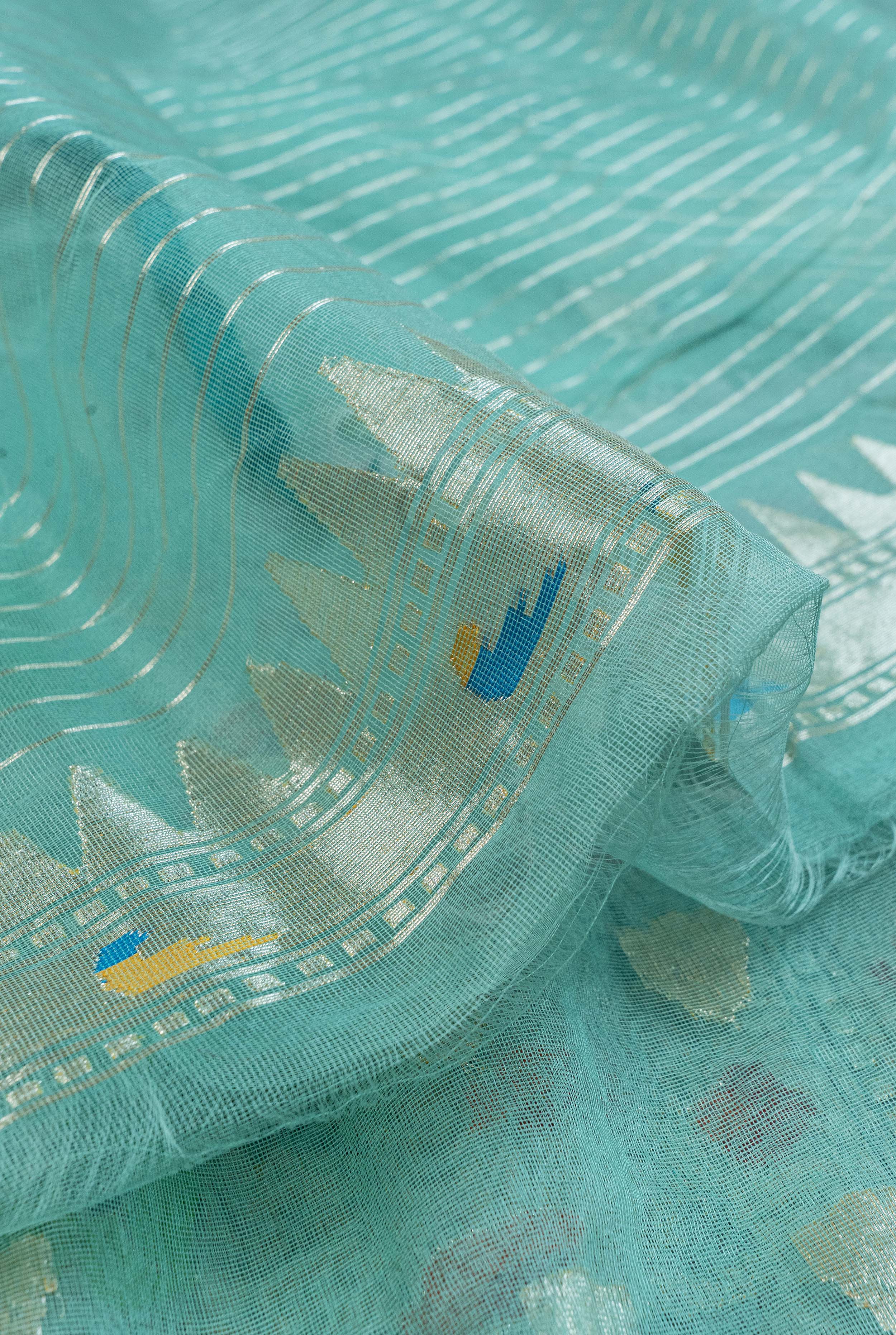 Banarasi Net Jamdani with Paithani border Saree - sea green