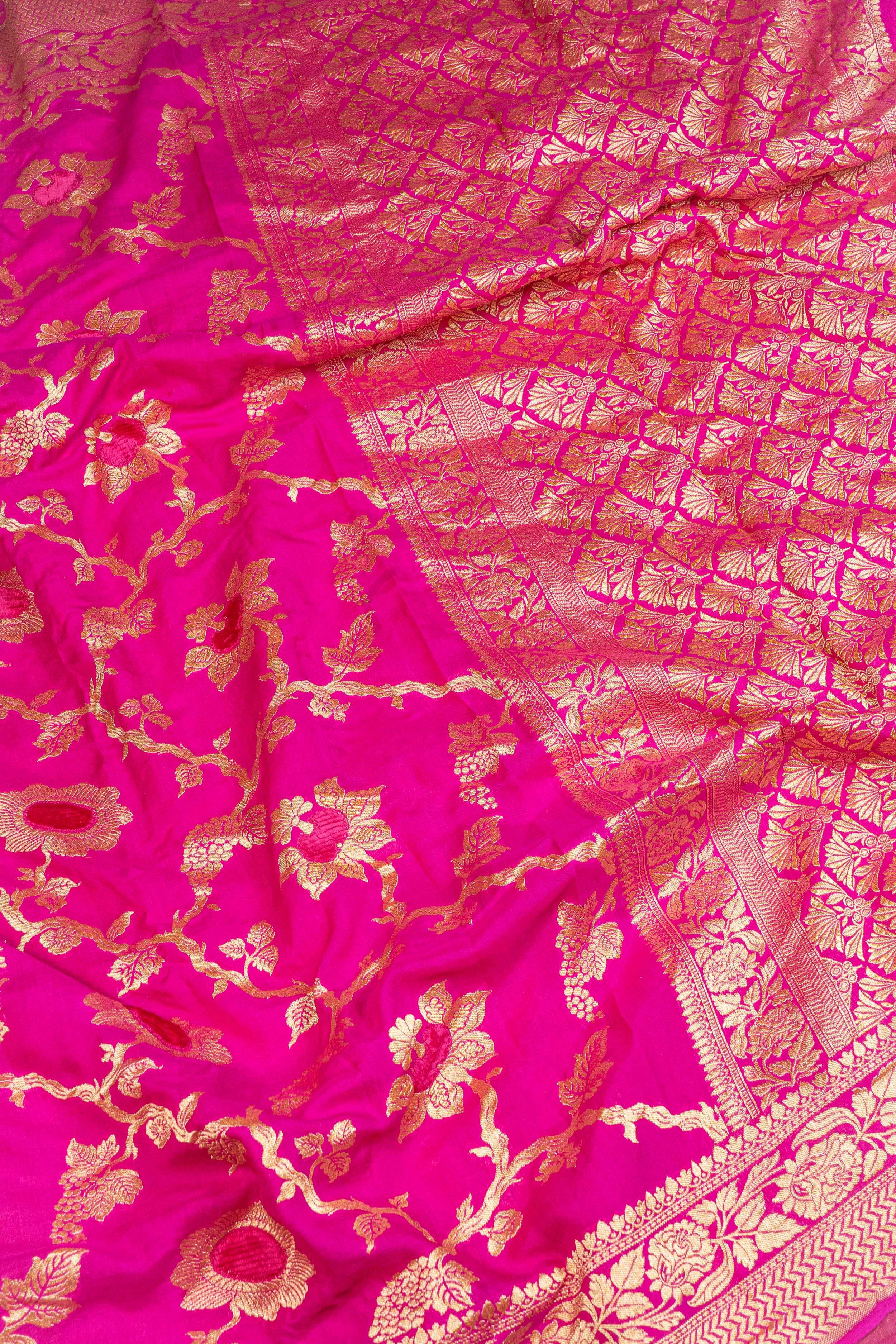 Banarasi Chiniya Silk Velvet Meena Saree - pink