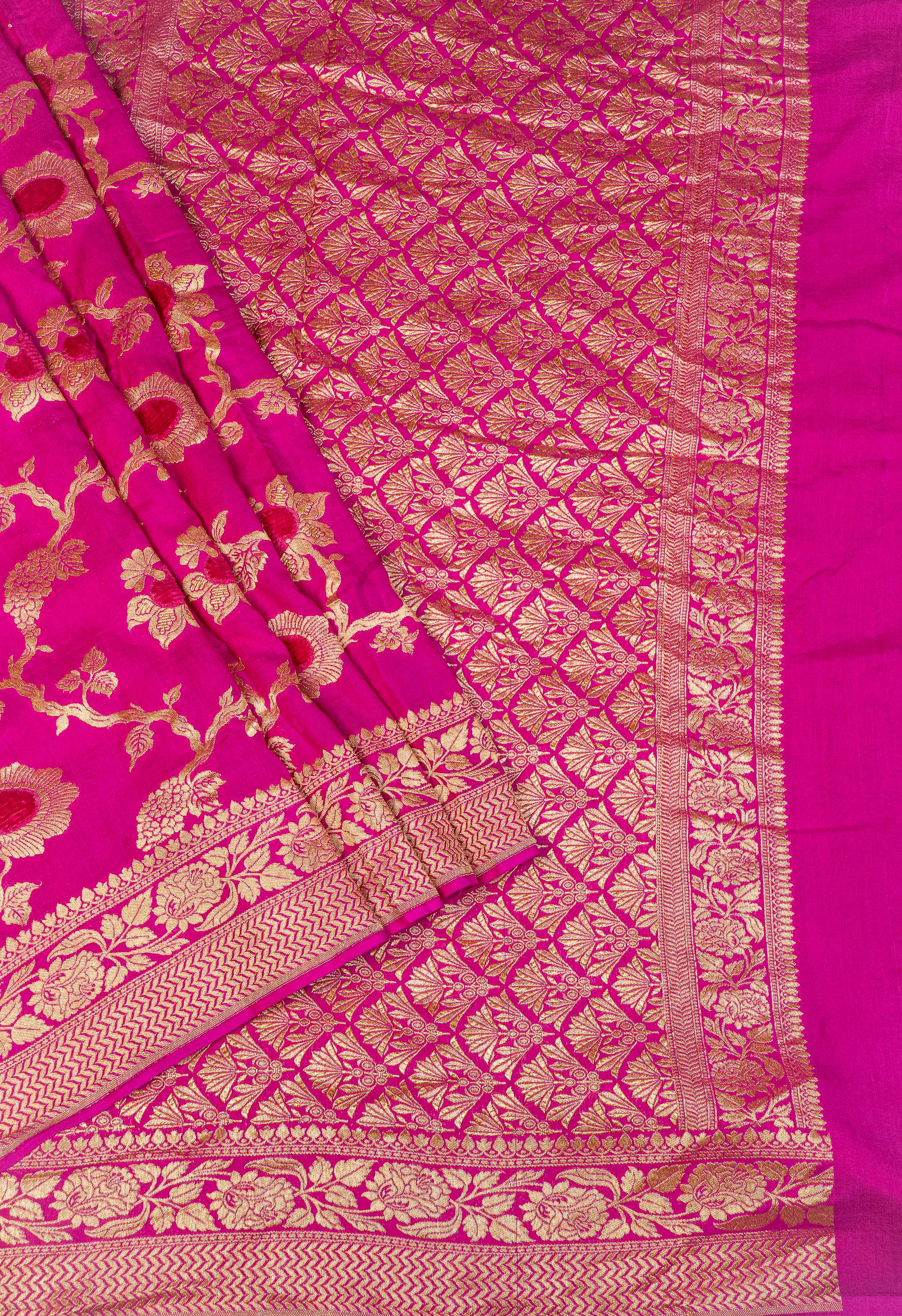 Banarasi Chiniya Silk Velvet Meena Saree - pink