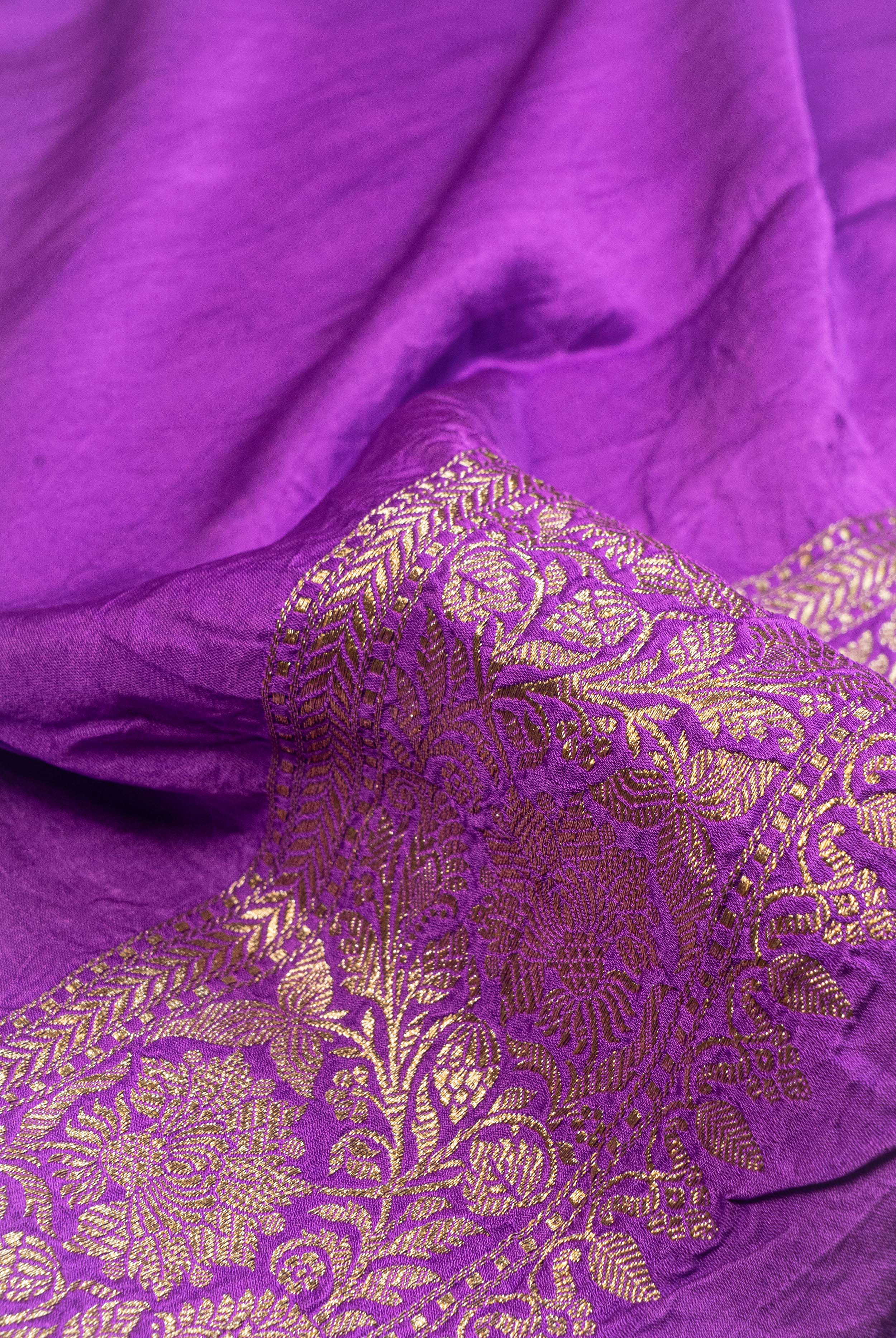 Banarasi Mashru Silk Jaal Velvet Meenakari Saree - purple