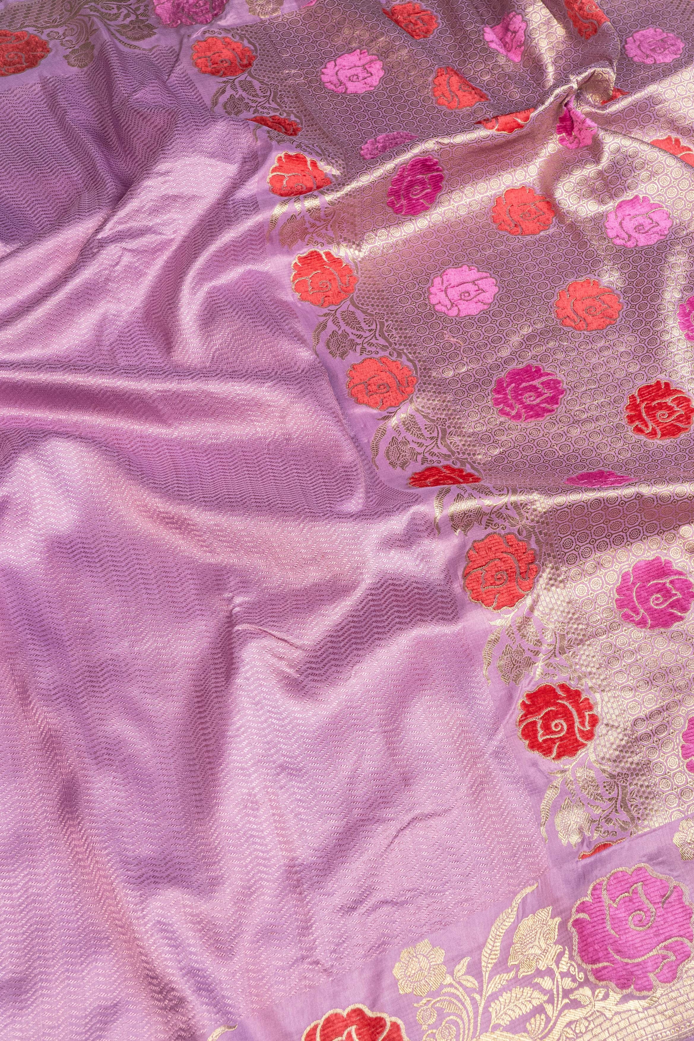 Banarasi Katan Silk Velvet Meena Saree - purple