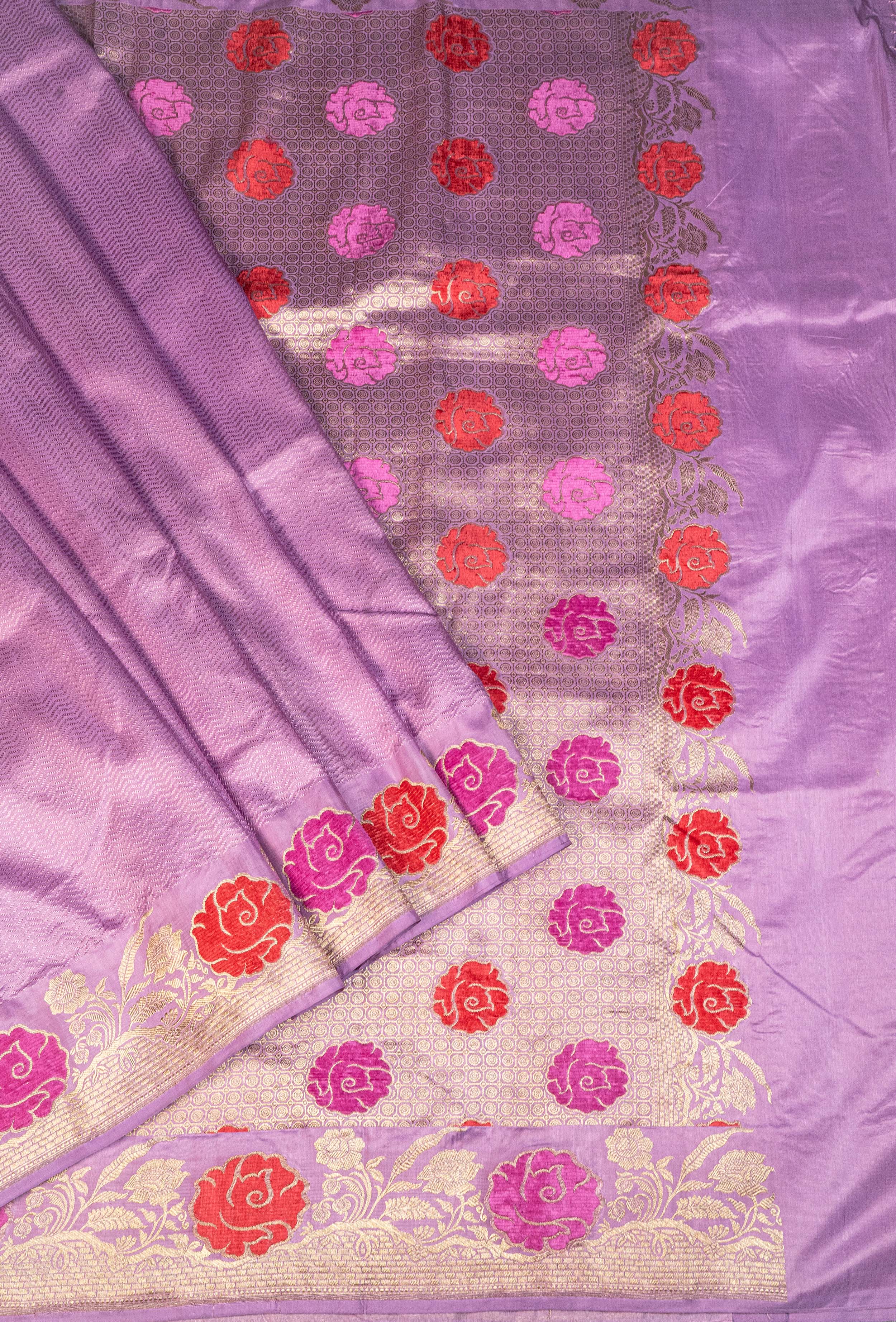 Banarasi Katan Silk Velvet Meena Saree - purple