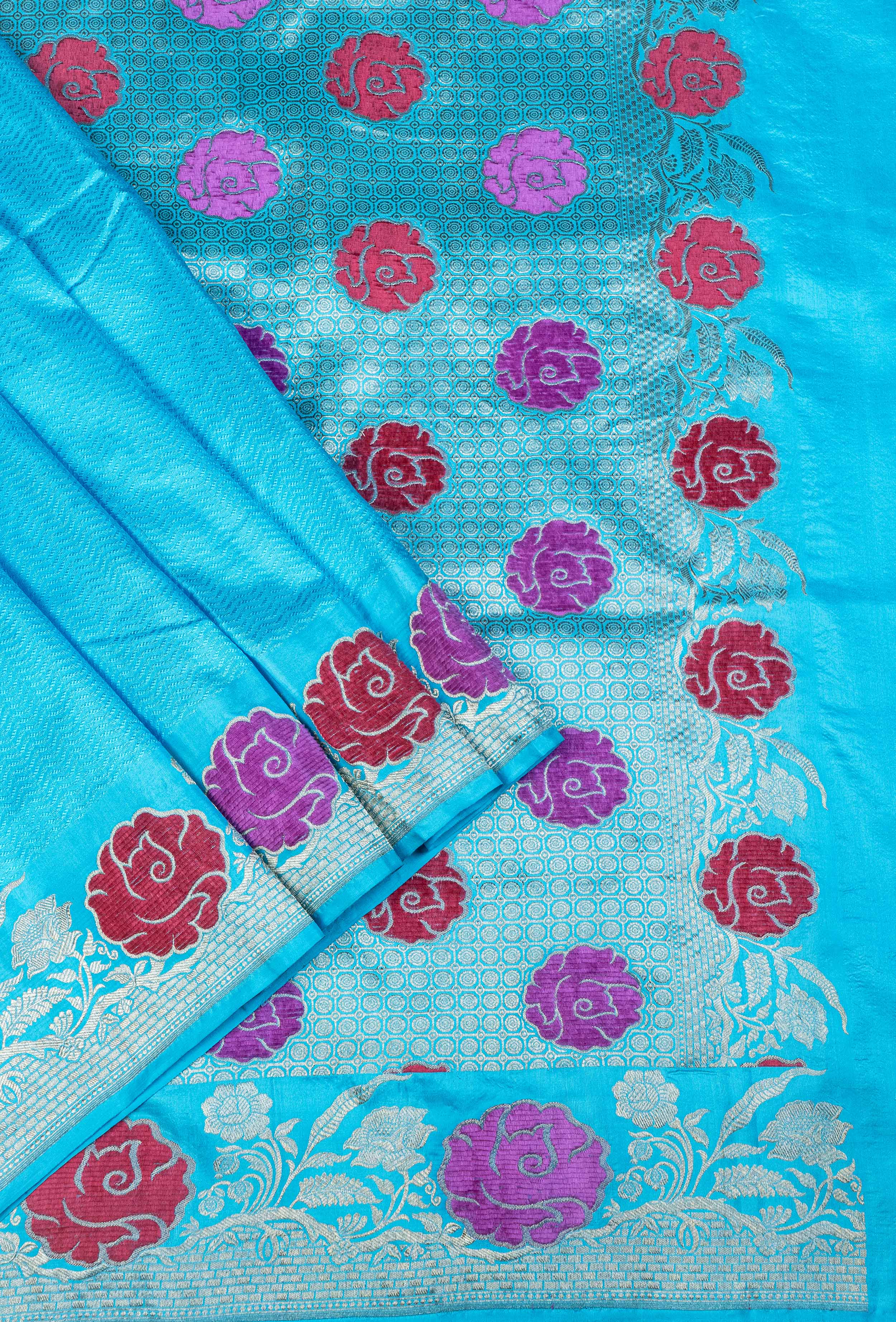 Banarasi Katan Silk Velvet Meena Saree - blue