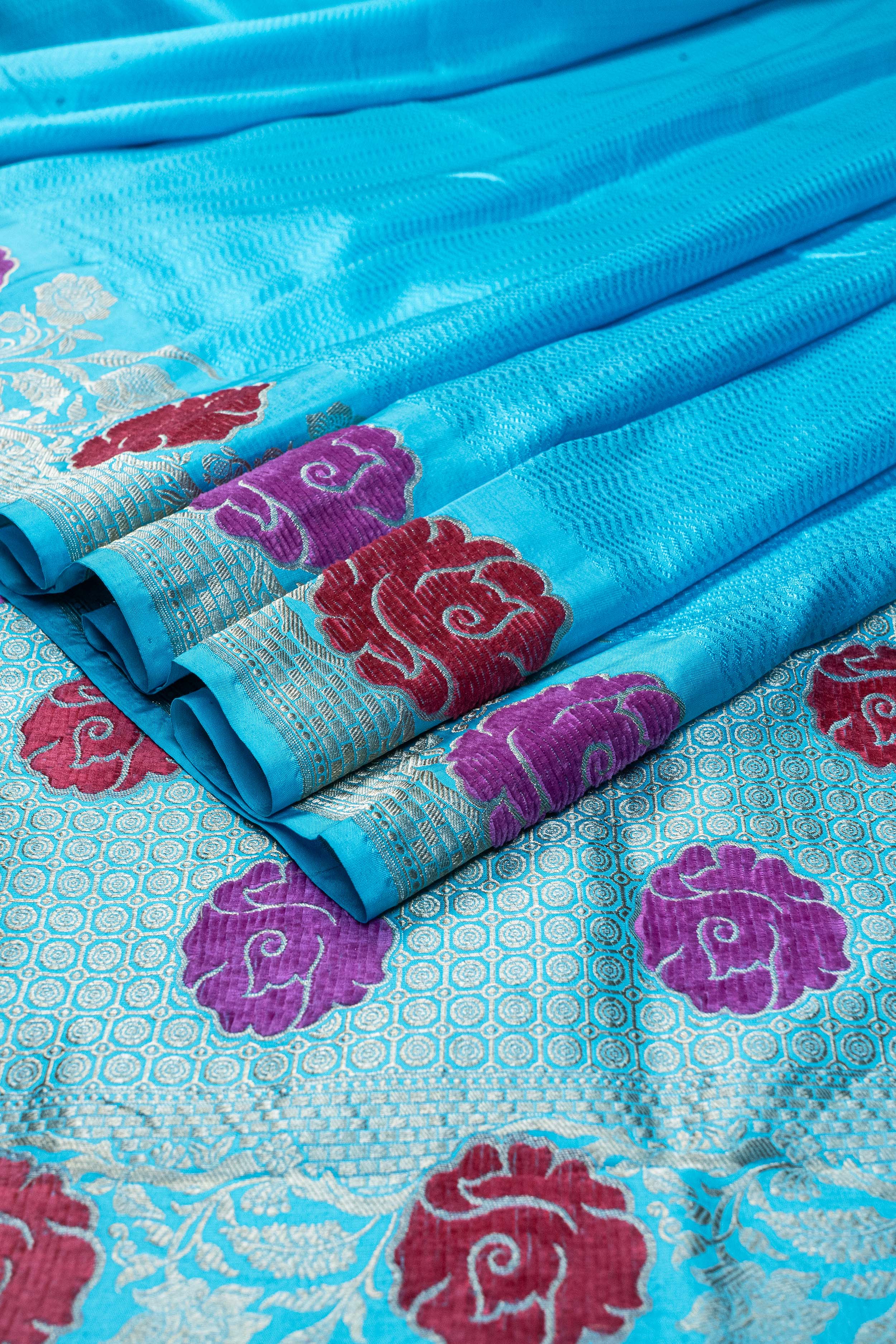 Banarasi Katan Silk Velvet Meena Saree - blue
