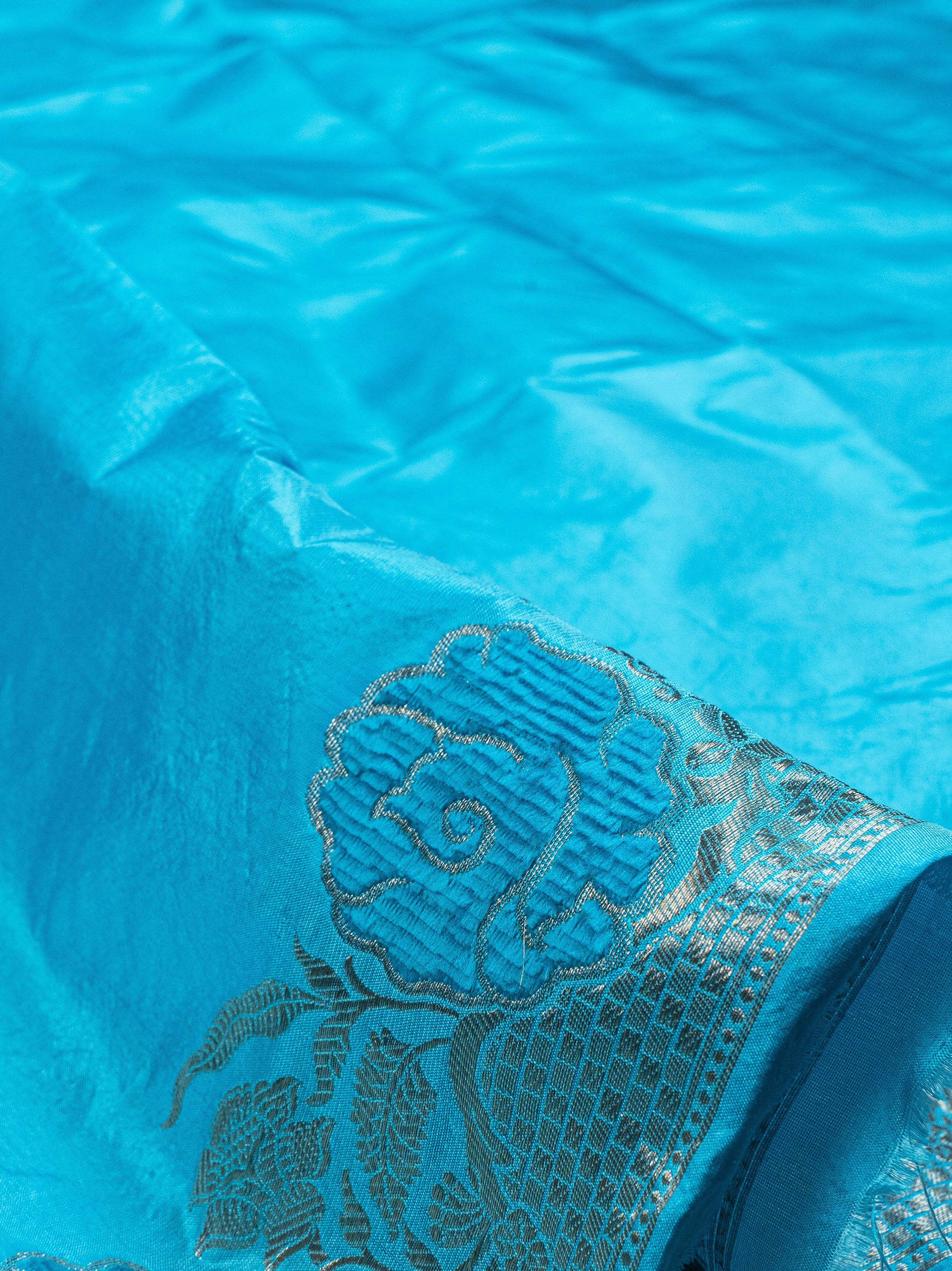 Banarasi Katan Silk Velvet Meena Saree - blue