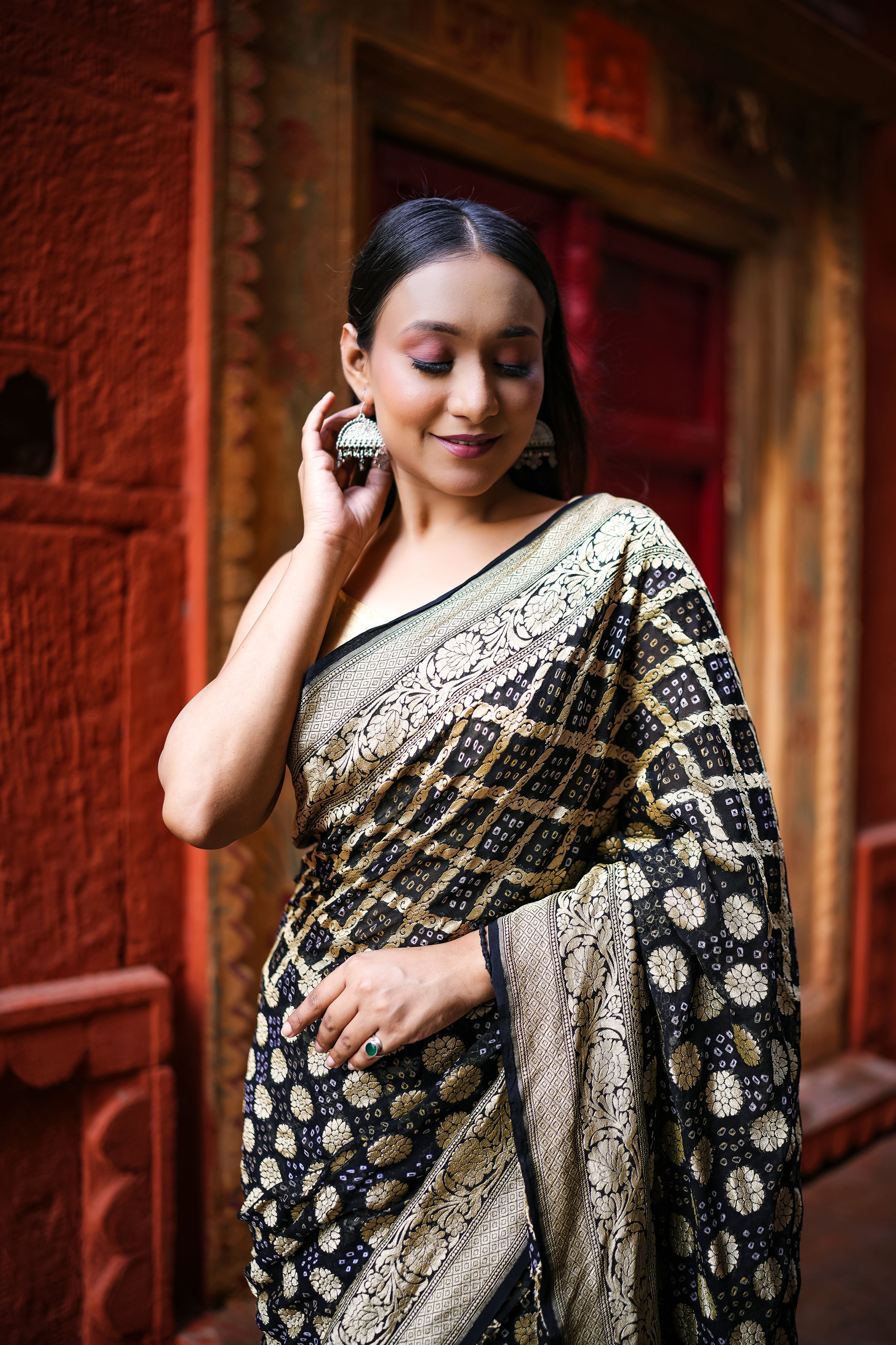 Khaddi Georgette Bandhini Saree